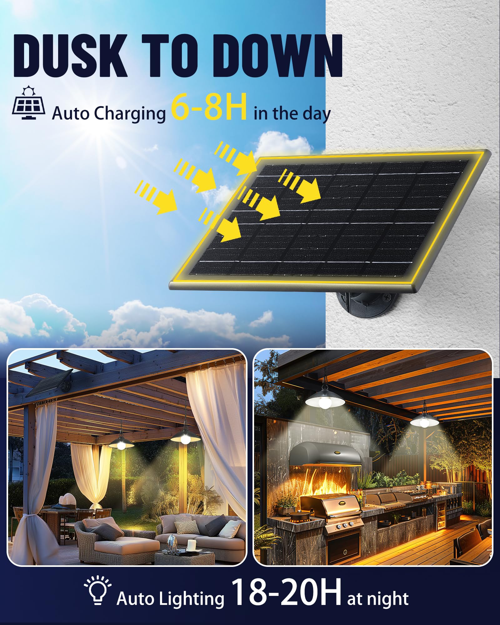 Moon-De-Age 2 Pack Solar Pendant Lights Outdoor Indoor,3000K/4000K/5000K 4 Brightness Shed Light Remote Control, Ip65 Waterproof