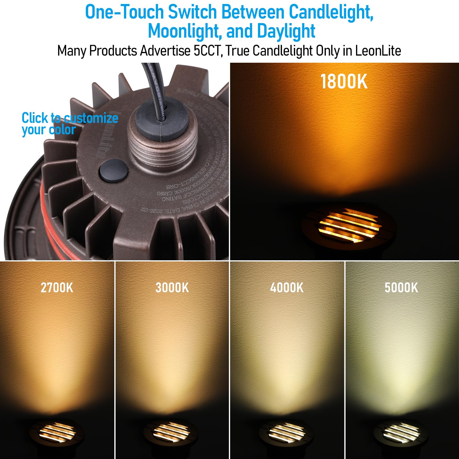 LEONLITE 4 Inch LED Well Lights, 5 Color Temperatures, Oil Rubbed Bronze, Low Voltage, Model A-10260, Pack of 6
