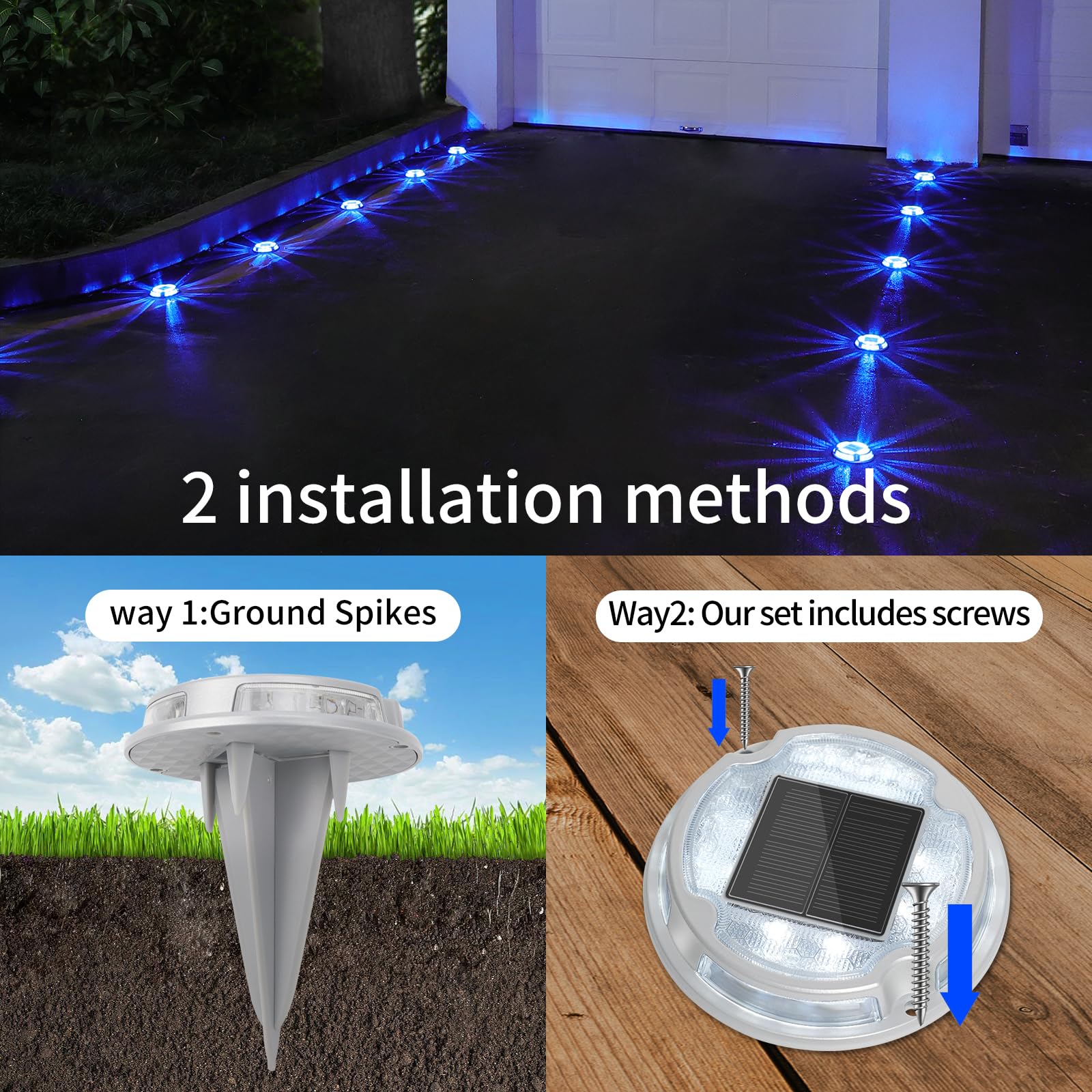 VOLISUN Solar Driveway Lights, 16 Pack Waterproof LED Deck Lights, White/Blue, Model 21388ZM