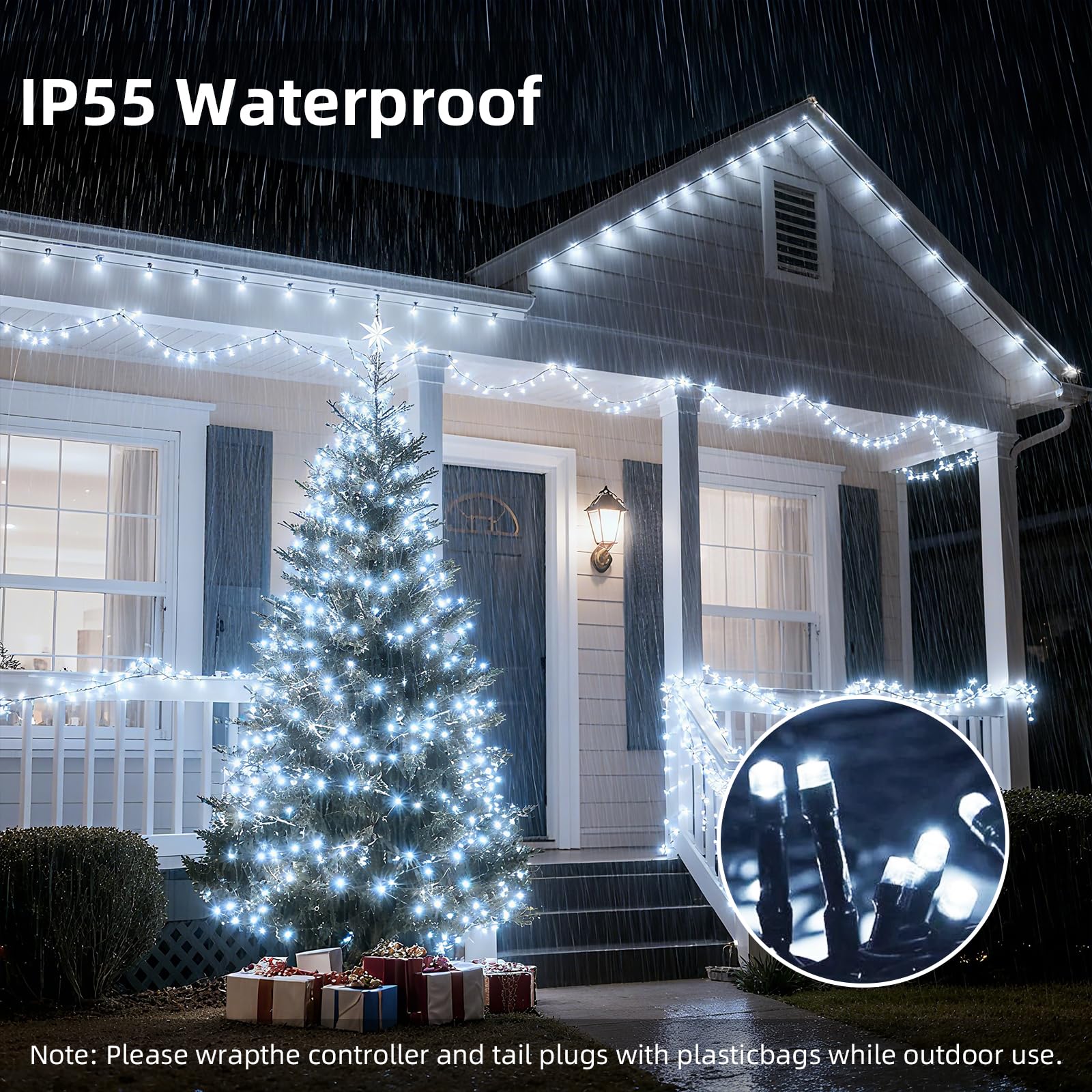 Vtechology 500 Led White Christmas Tree Light Plug In 170Ft Connectable Christmas Lights With 8Modes Ul Certified Outdoor Indoor For Halloween Tree Yard Holiday Party Decor