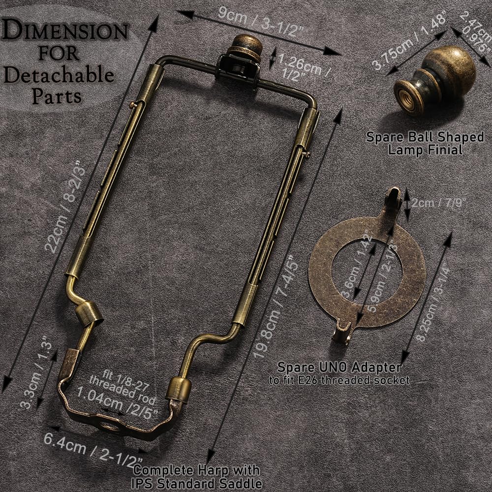 EMNOOTI Lamp Shade Harp Holder Kit, Fits Standard Rod & E26 Base, Antique Brass, Bronze Color, Model VG105, 1 Set