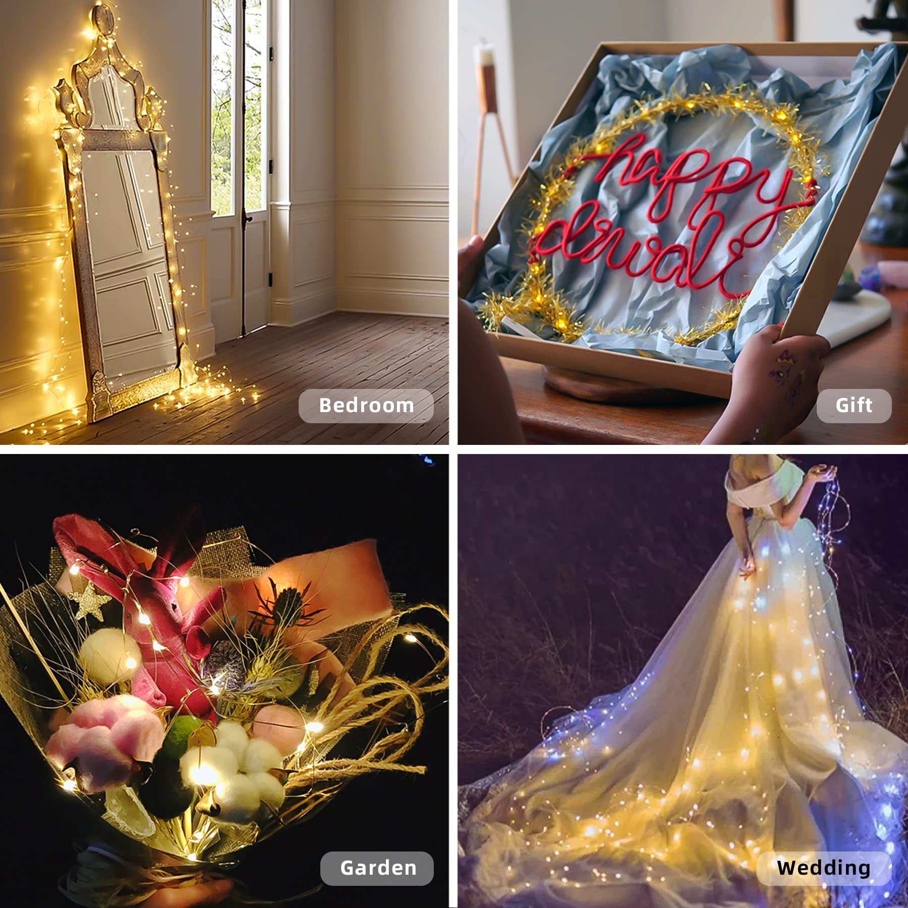 LIGHTOP Fairy Lights String Lights 20L Battery Operated Warm White 6.6ft Mini Copper Wire Indoor Waterproof for Bedroom Parties
