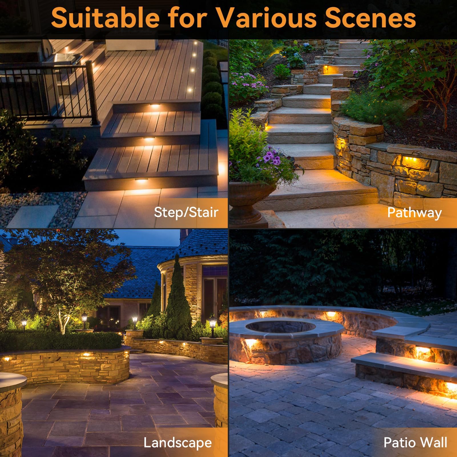 JESLED 12 Pack 7" LED Retaining Wall Lights, 5W Low Voltage Hardscape Lighting, 2700K Warm White, Waterproof, Model QX001
