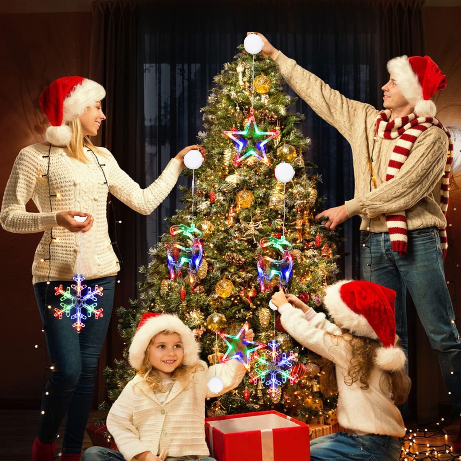 Muyun Christmas Decorations 3Pcs Christmas Window Lights Star&Deer&Snowflake Battery Operated Indoor String Lights With Suction Cup For Christmas Window Decorations Fireplace New Year