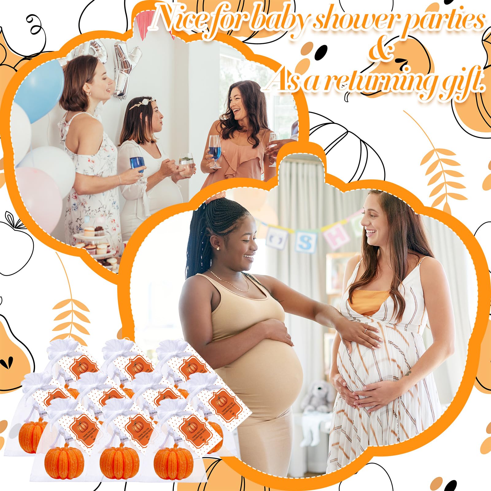 Treela Pumpkin Candles Set of 24 - Fall Baby Shower Party Favors, Orange