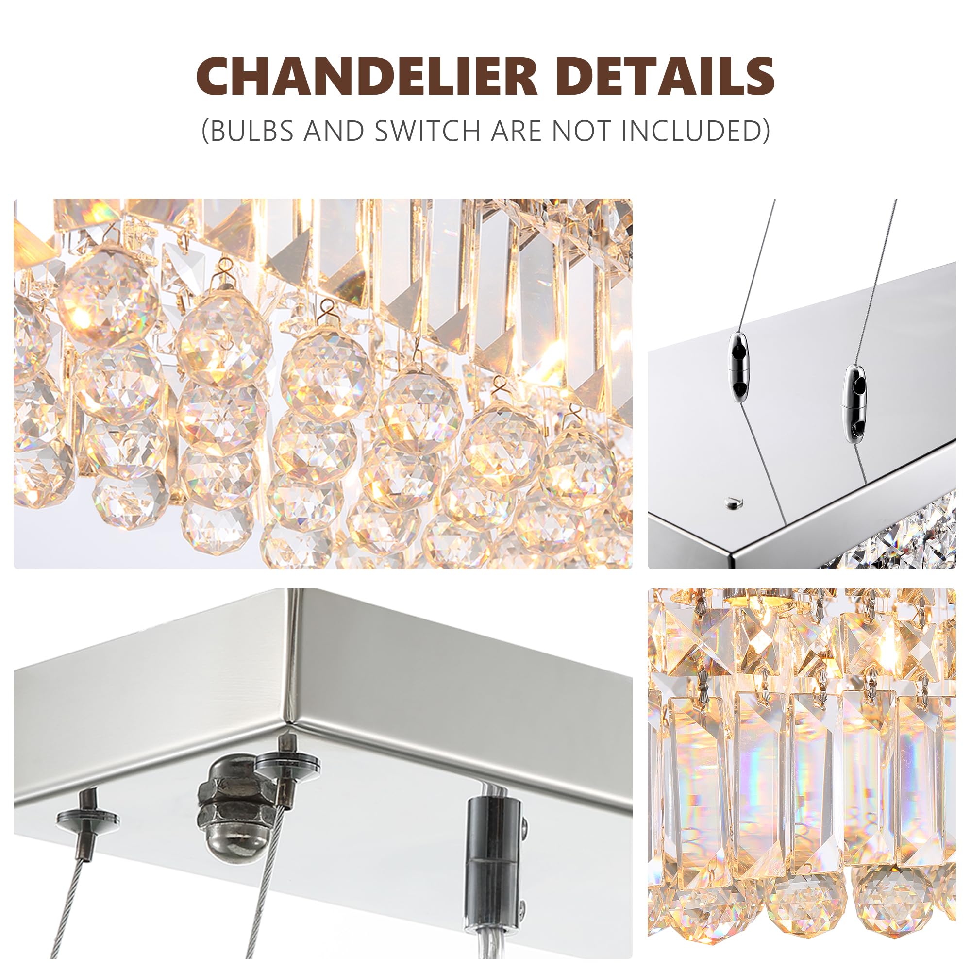 Tinkoso 13-Light Modern Crystal Chandelier, 59" Stainless Steel, Chrome Finish, Adjustable Pendant Light for Dining Room & Kitchen Island