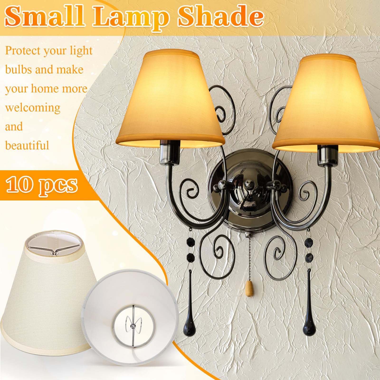 Chandelier Lamp Shades Small Lamp Shade Clip On Fitter Lampshade Linen Lamp Shades, 3'' X 6'' X 5'', Set Of 10 (Beige)