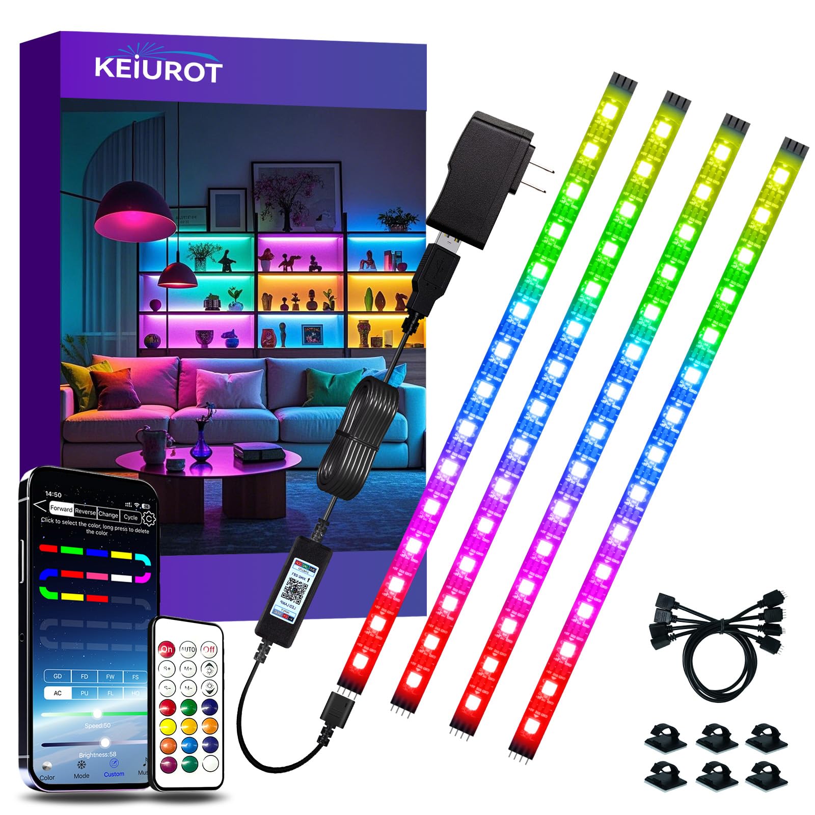 Led Strip Lights 4 Pre-Cut Rgb Led Light Strip With App & Remote Control, Multi-Color Music Sync Changing Strip Lights For Cabin