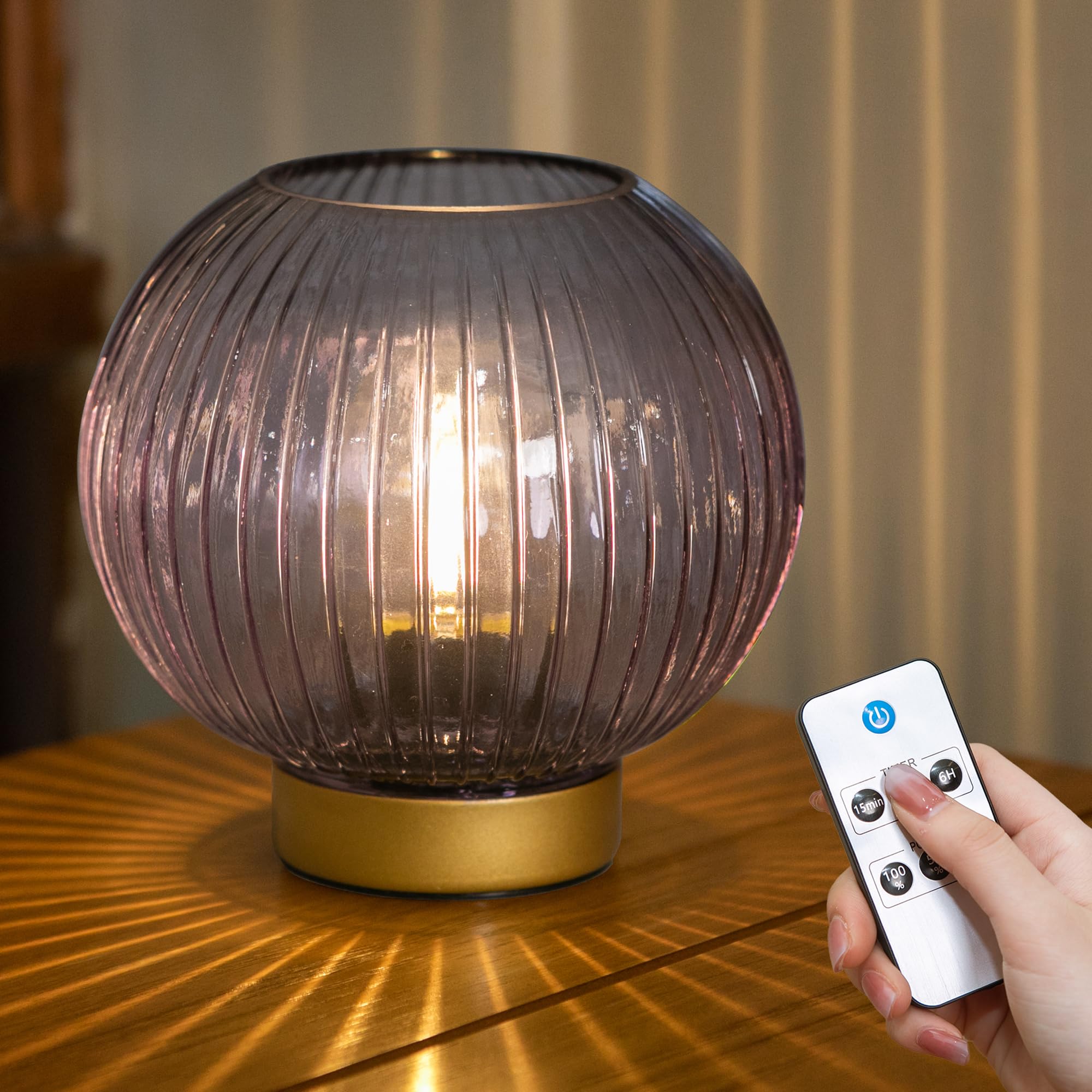 ULAROOM Battery Operated Lamp with Remote Control, Cordless Table Lamps with Timer & Replaceable LED Blub, Portable Dimmable Bri