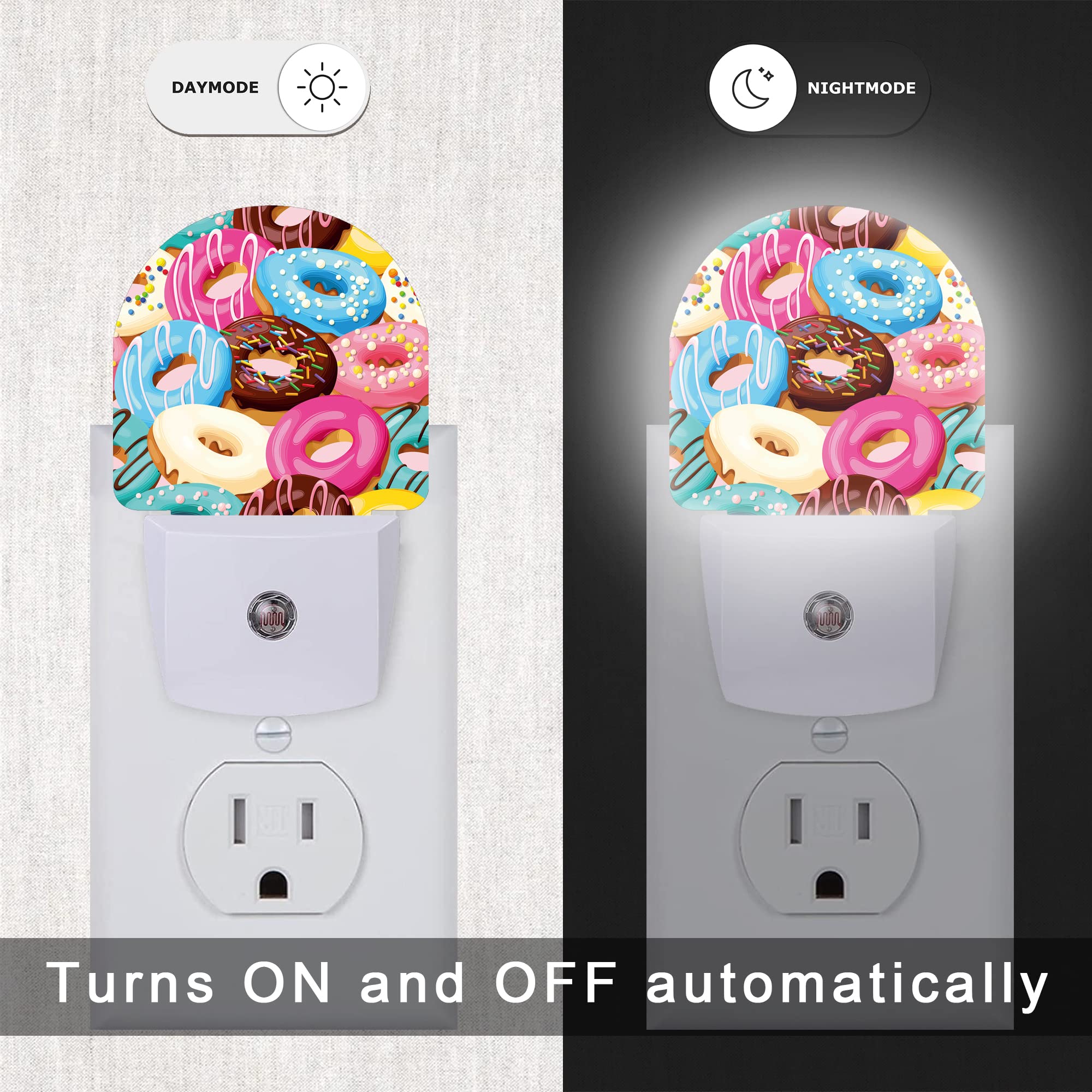 Aowula Colorful Donuts Night Light,Plug-In Wall Led Night Lights Decor For Boys Girls Room,Dusk To Dawn Sensor Wall Lamp For Sta