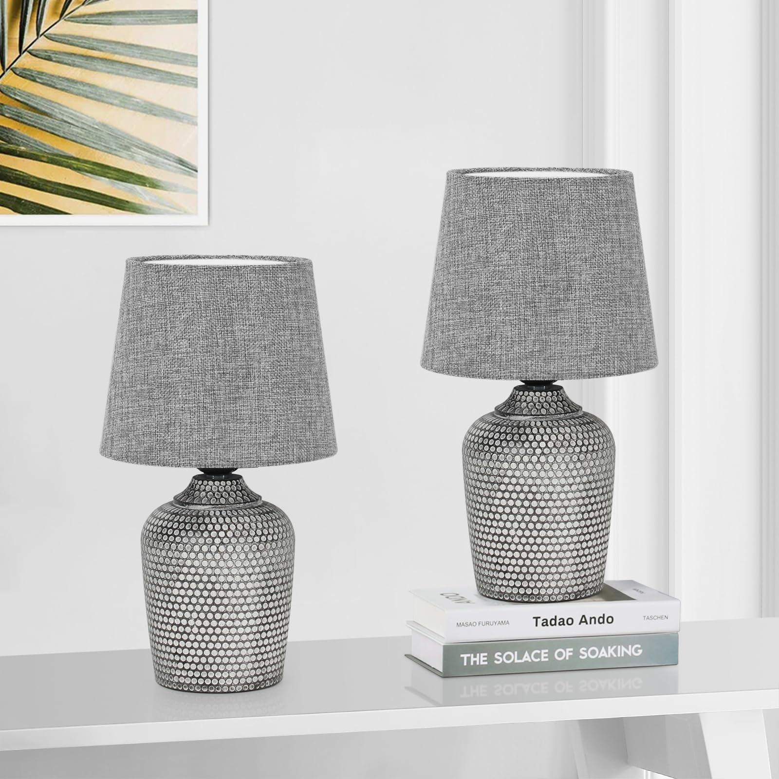 Sucolite Set Of 2 Small Grey Table Lamps For Bedroom, Living Room, Nursery, Cute Desk Lighting