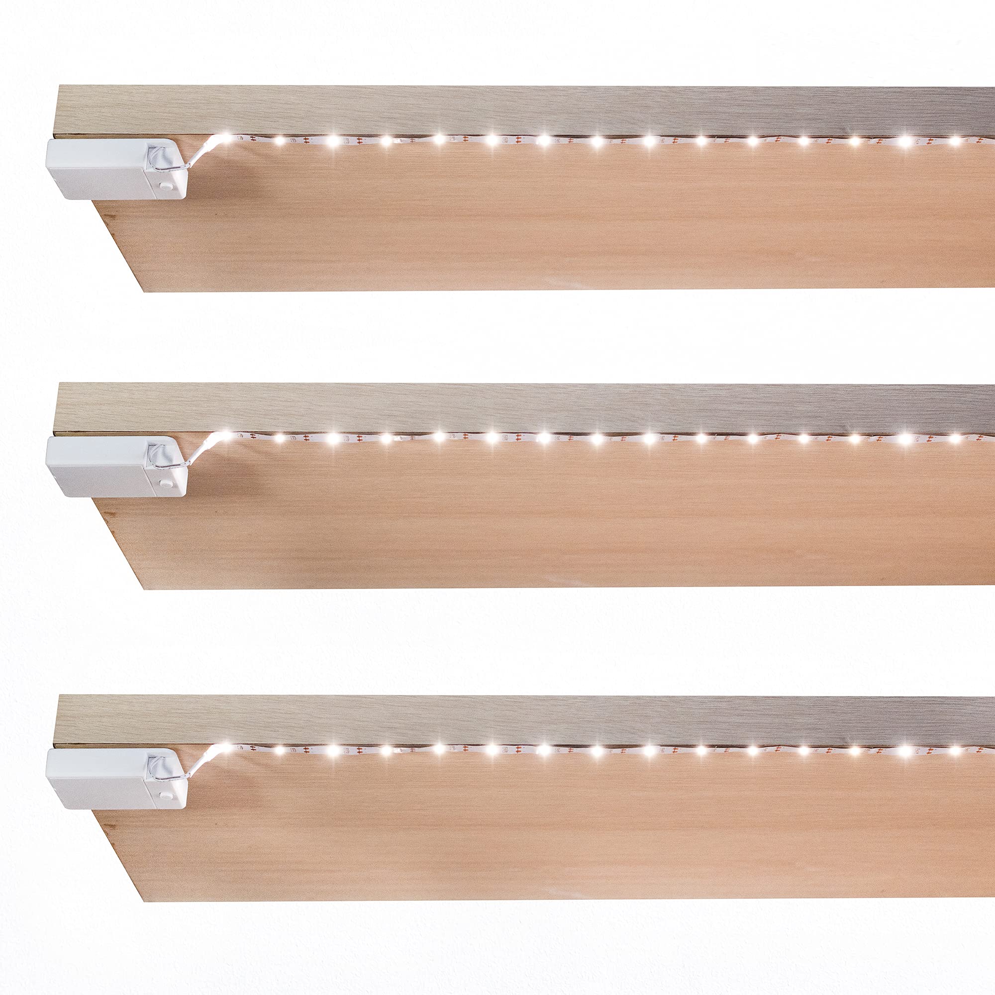 BestLuz Battery Powered LED Strip Lights, 40 inch, Neutral White, 3-Pack, Plastic, Model BSL-003, Wireless for Under Cabinet, Closet, Shelves