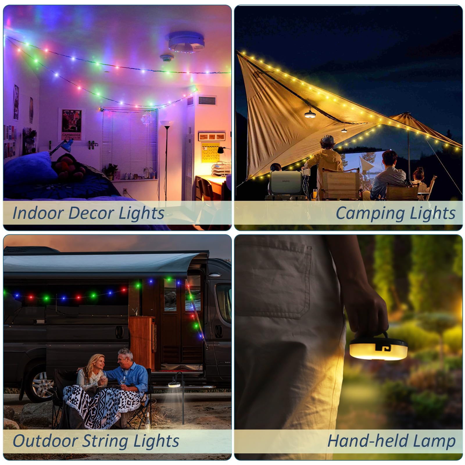 UOUNE Camping String Lights, 32.8Ft Solar Camping Lights, Portable Waterproof Camp Lamp with 13 Lighting Modes, Hanging Recharge