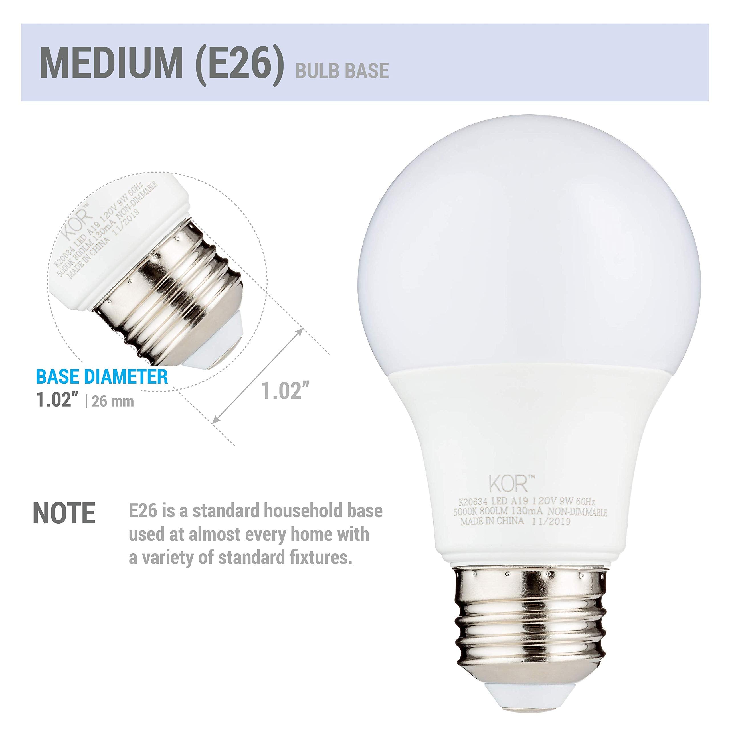 (6 Pack) Kor 9W Led A19 Light Bulb - (60W Equivalent), Ul Listed, 5000K (Bright White - Daylight), 750 Lumens, Non-Dimmable, Led