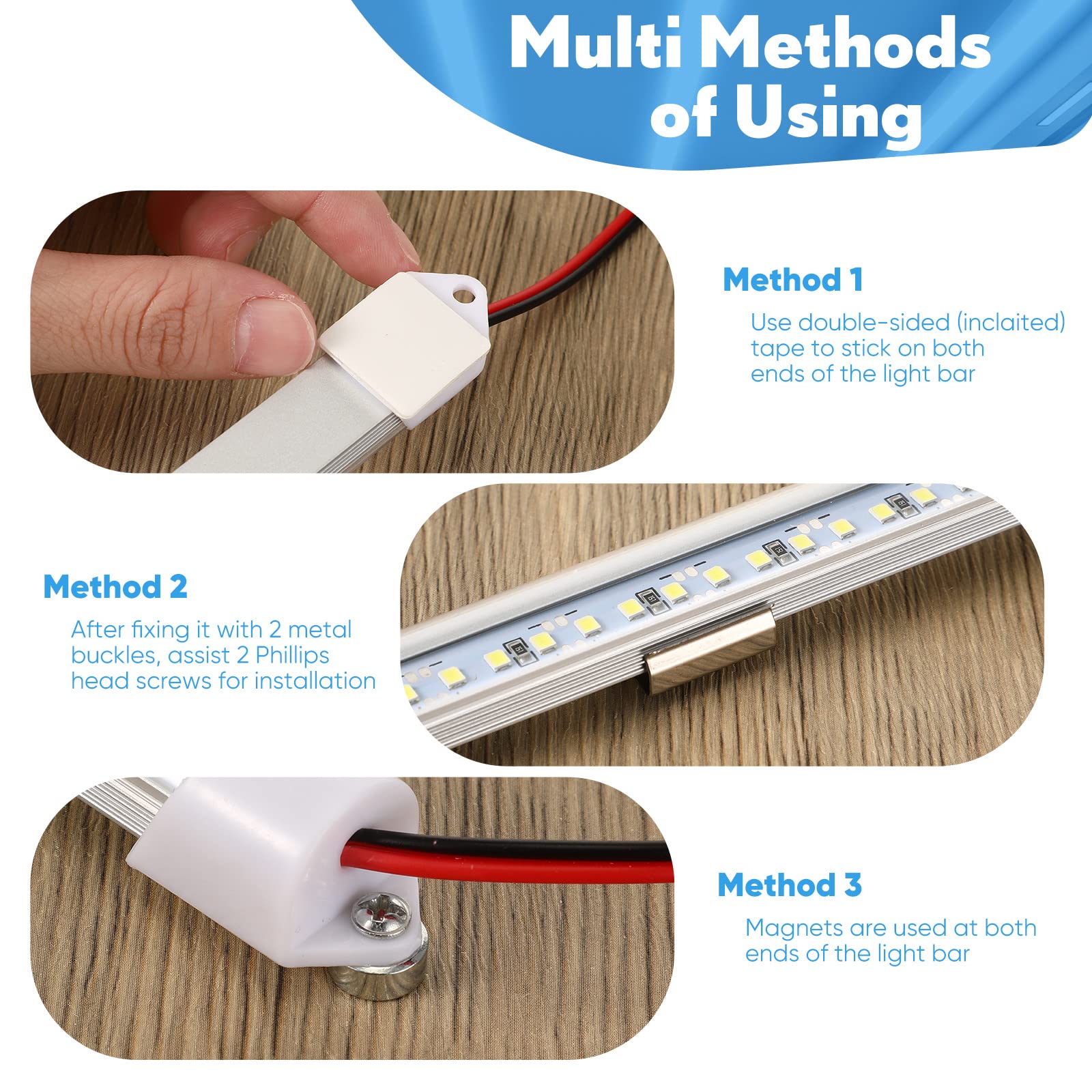 Funtery 8 Pcs 12V LED Light Bar - White Interior Lighting with Switch & Magnets for Cars, Trucks, Vans, and Indoor Use