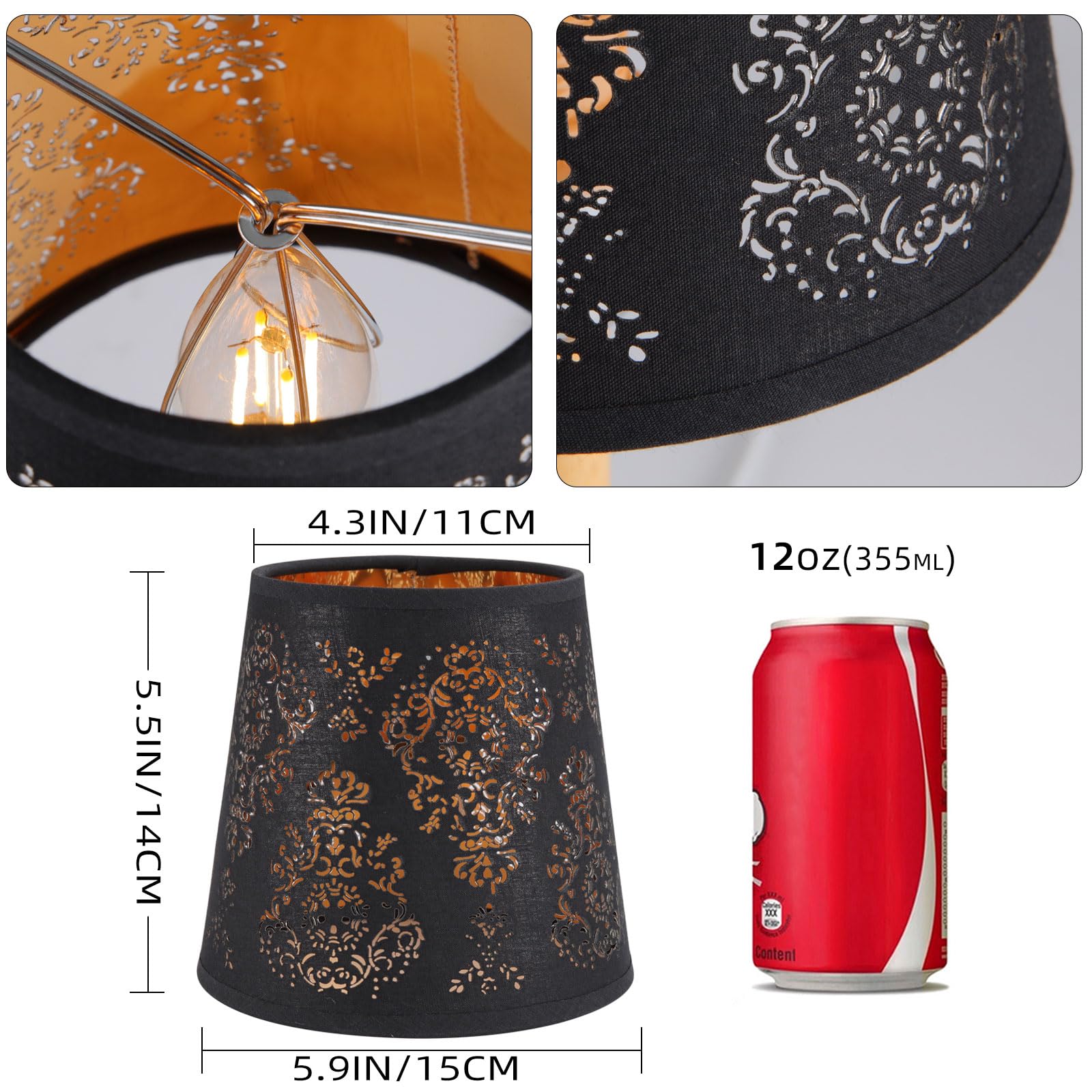 Yisun Chandelier Lamp Shades Set Of 6, Black/Texture Crystal Bell Clip-On Shades, Model Df-Lczd10-Dka