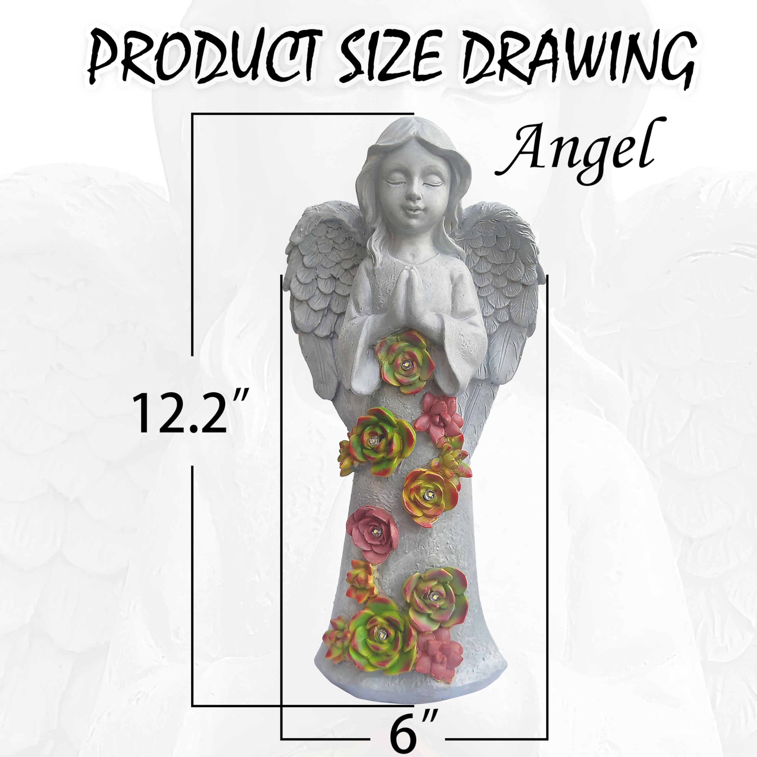 Vioyouns Angel Solar Garden Outdoor Statues With Succulent Plants And 6 Led Lights- Outside Solar Garden Decor Figurines -Rememb