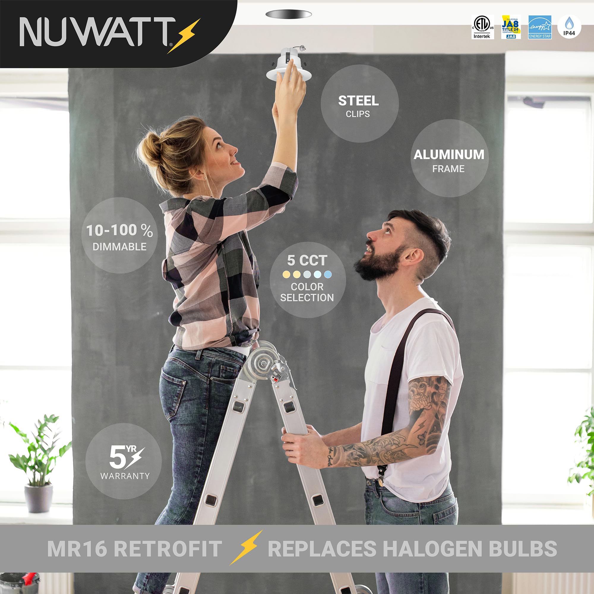 NUWATT 12 Pack 4 Inch MR16 LED Recessed Lighting, 5CCT Dimmable 10W, GU5.3 12V, White, 600LM