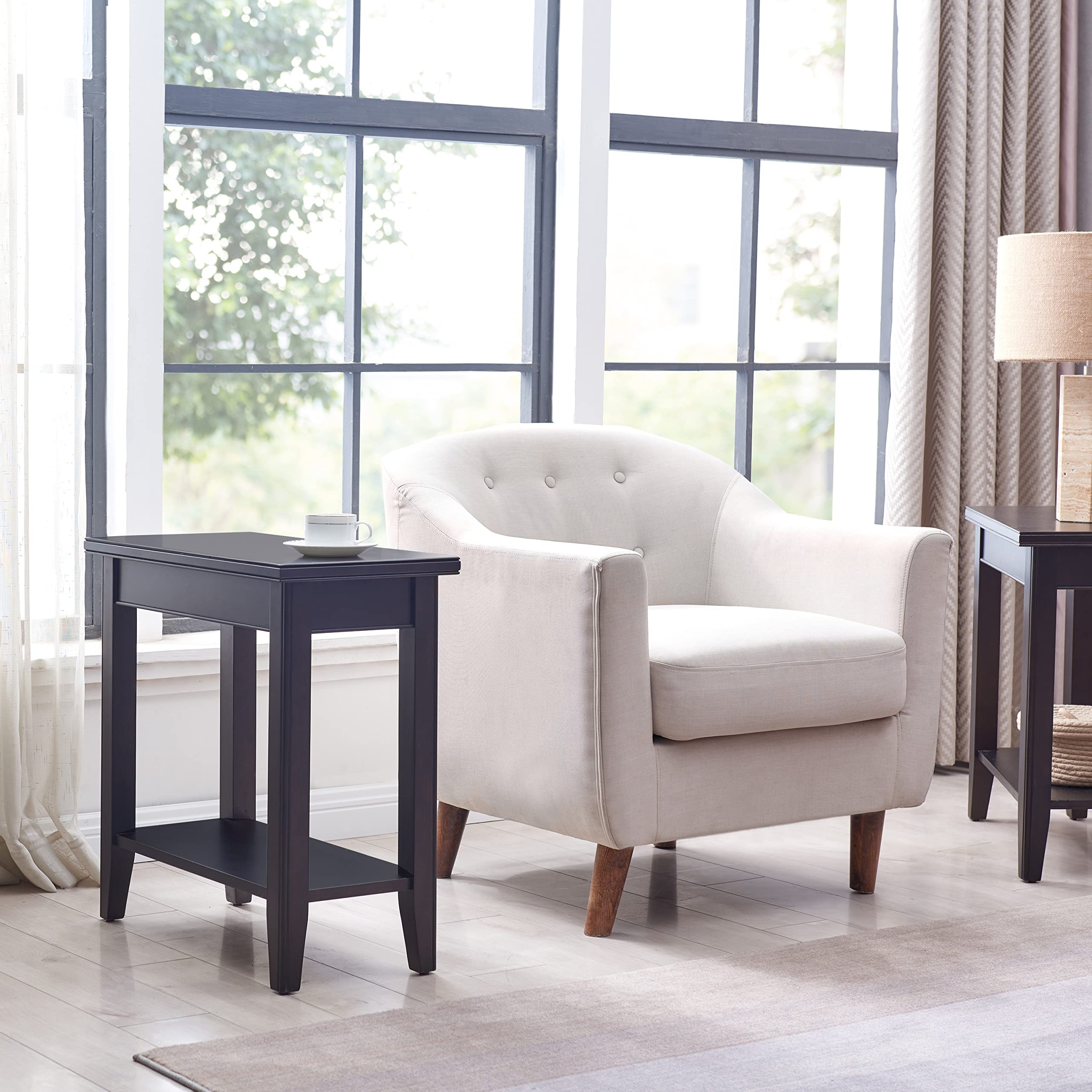 Leick Home Laurent End Table, Solid Wood, Bottom Display Shelf, Narrow, Easy-Assembly, For Living Room/Bedroom, Black, 24.0 In.