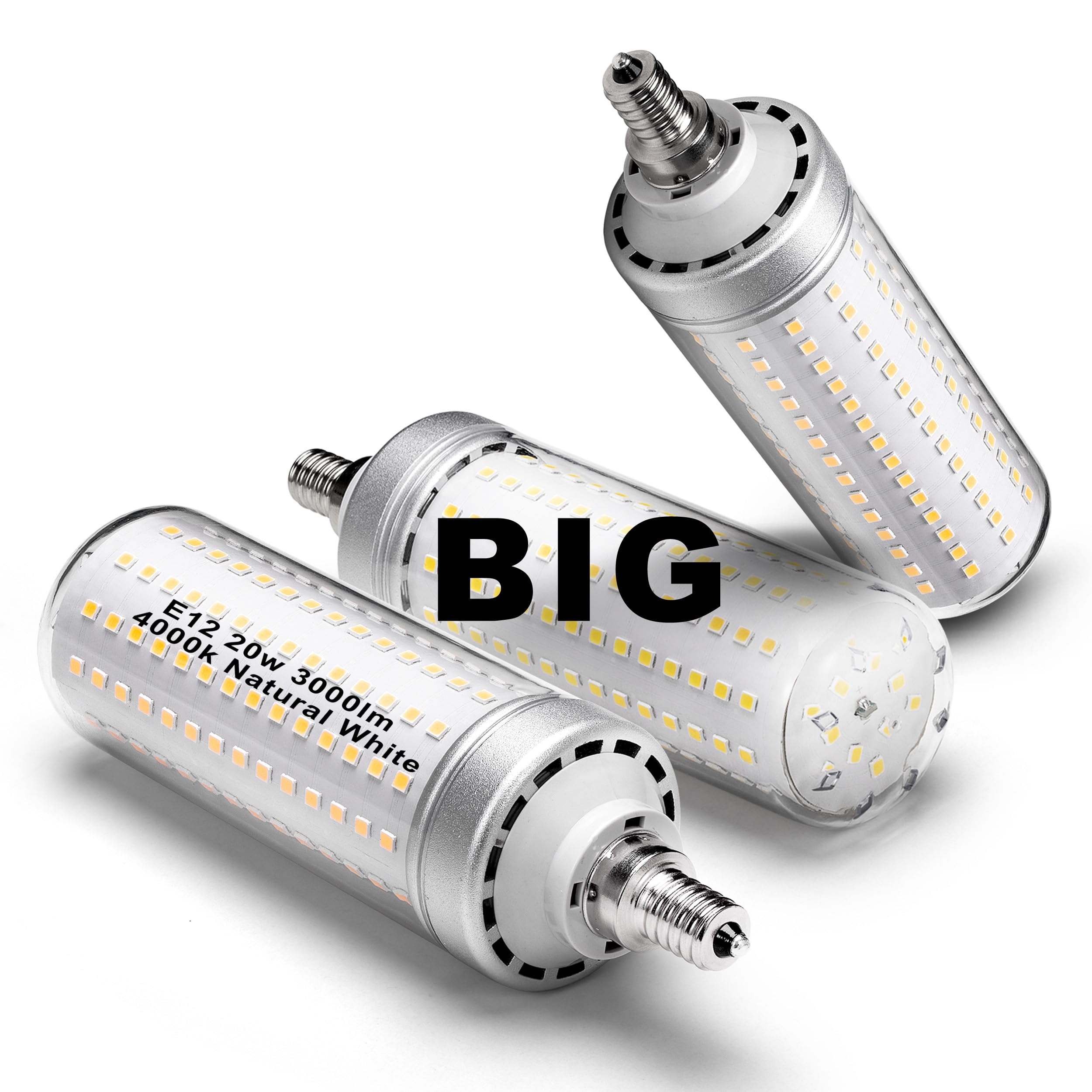 Big1.77X 6.1 Inch, E12 200 Watt Equivalent Led Candelabra Bulbs C7,4000K Natural White, 3000 Lm T6 E12 20W Led Chandelier Light