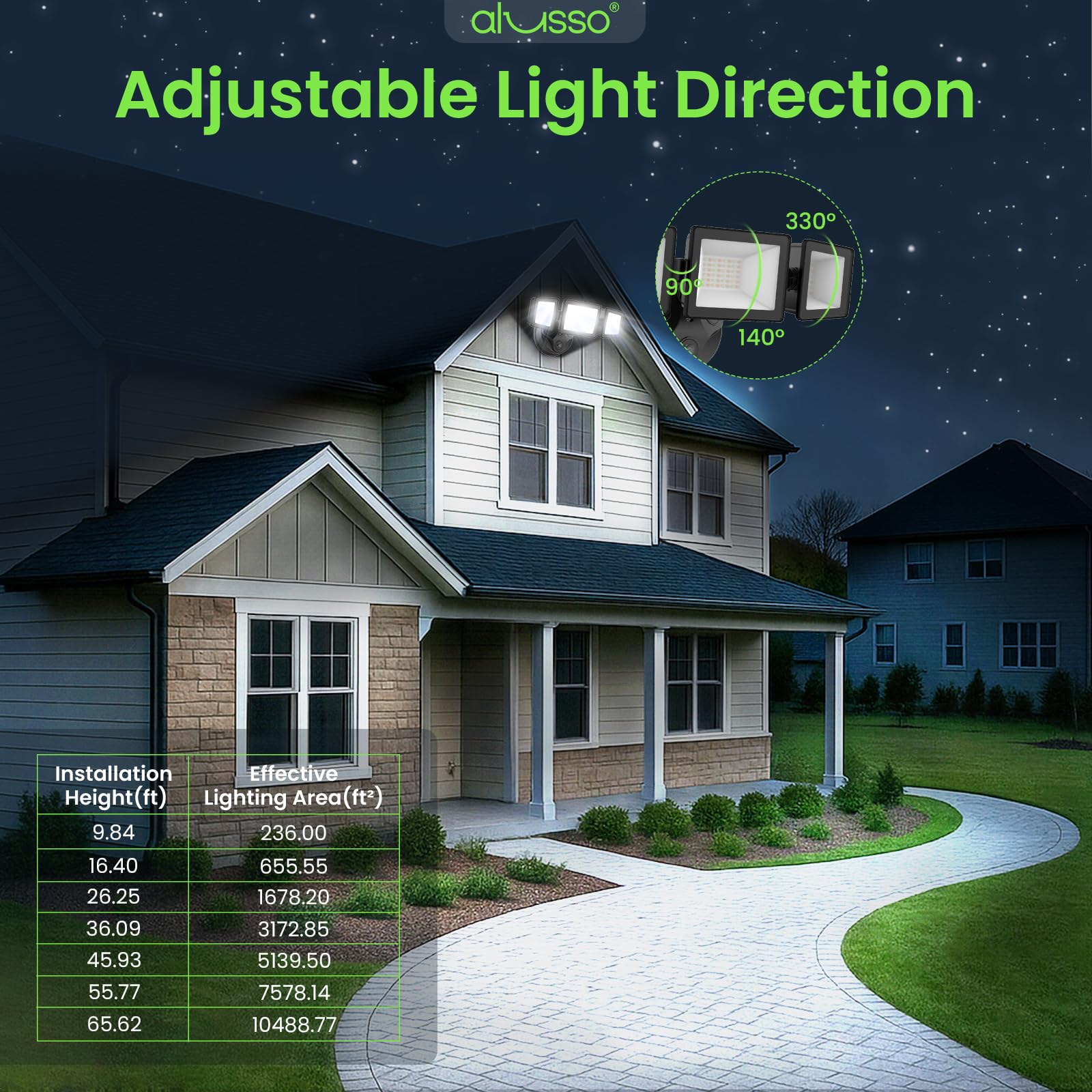 Alusso?Dusk To Dawn Outdoor Lighting  40W 4000Lm Dusk Till Dawn Outdoor Light  3000K/4000K/6000K 3Cct Ip65 3 Heads Security Lights Dusk To Dawn For House Garage Yard Walkway 1 Pack Black