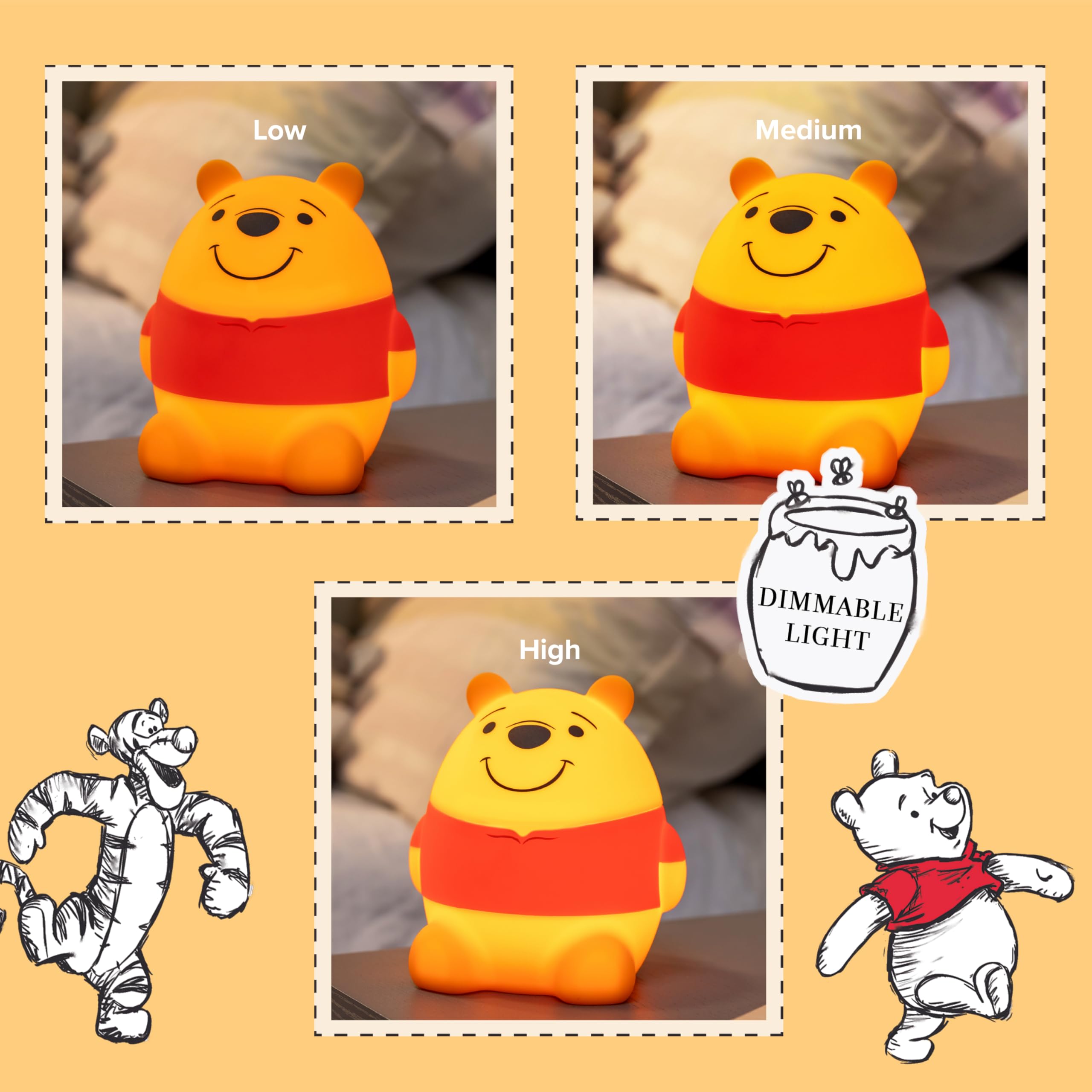 Disney Winnie The Pooh Squish Light, Night Light For Kids, Usb Lamp, Battery Operated, Dimmable, Ideal For Bedroom, Playroom, Li