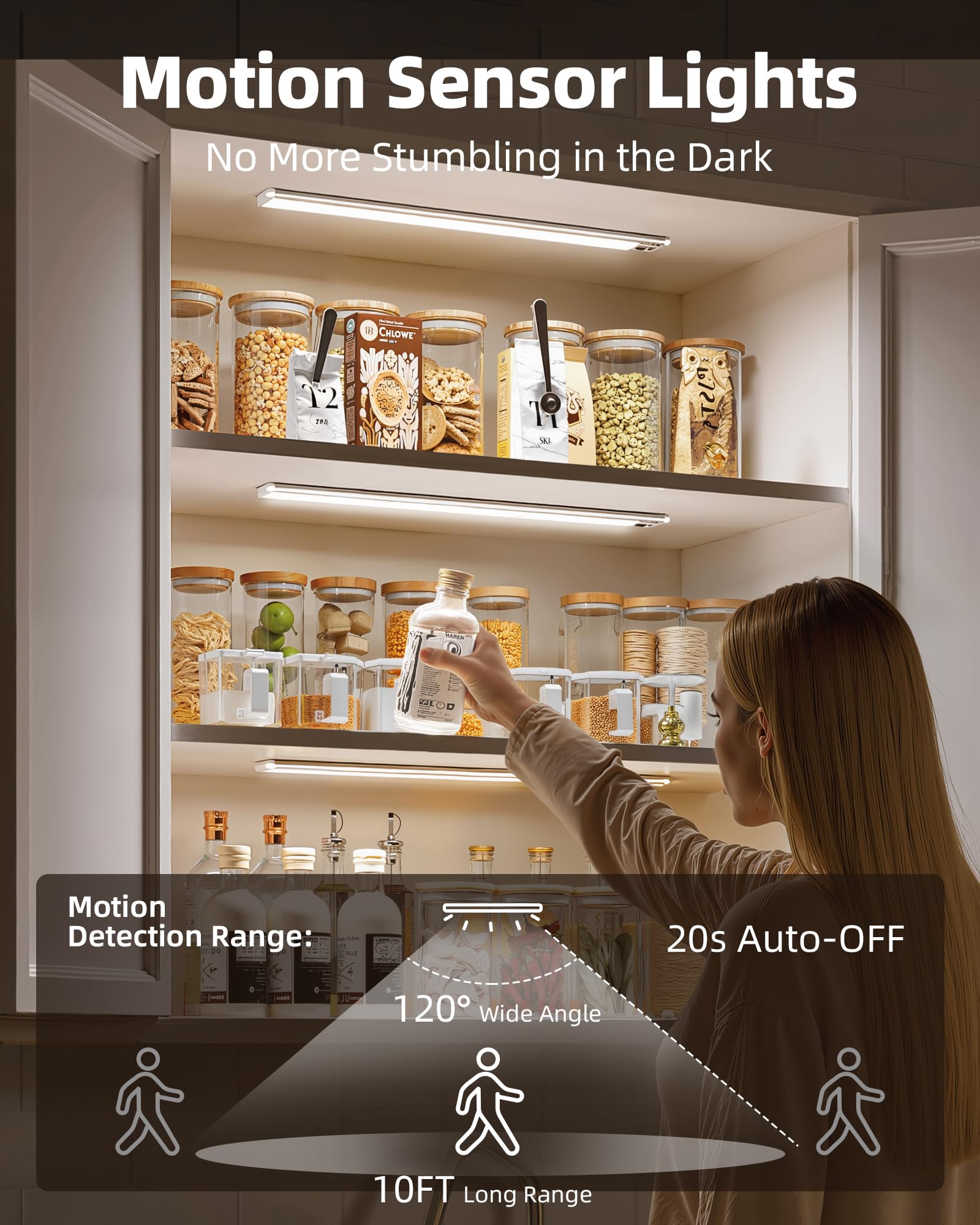 EZVALO Under Cabinet Lights, Motion Sensor, Dimmable, 14.5in  Aluminum, Cool White, 4-Pack