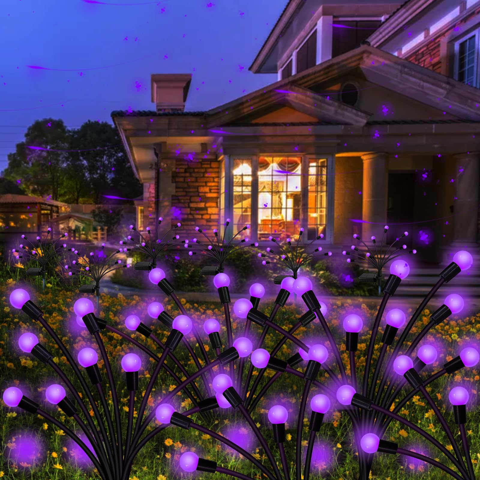 Kohlrabi Solar Garden Lights, 6 Pack, 60 LED Waterproof Purple Firefly Lights for Yard and Patio Decoration