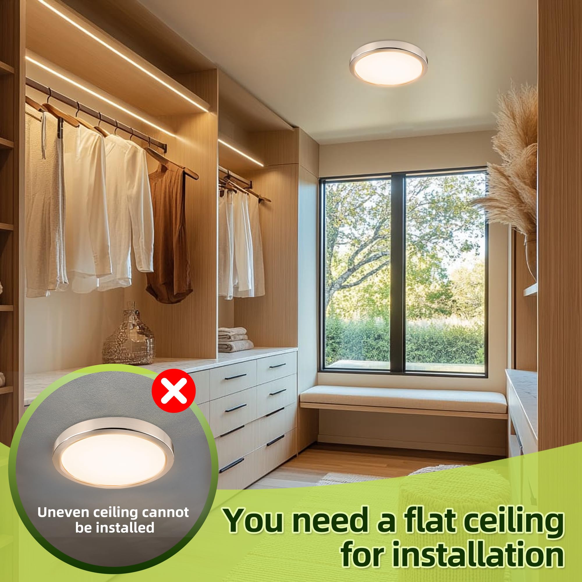 hykolity 9 Inch LED Round Flat Panel Light, 18W 1800LM, Selectable CCT 3000K/4000K/5000K, Brush Nickel,