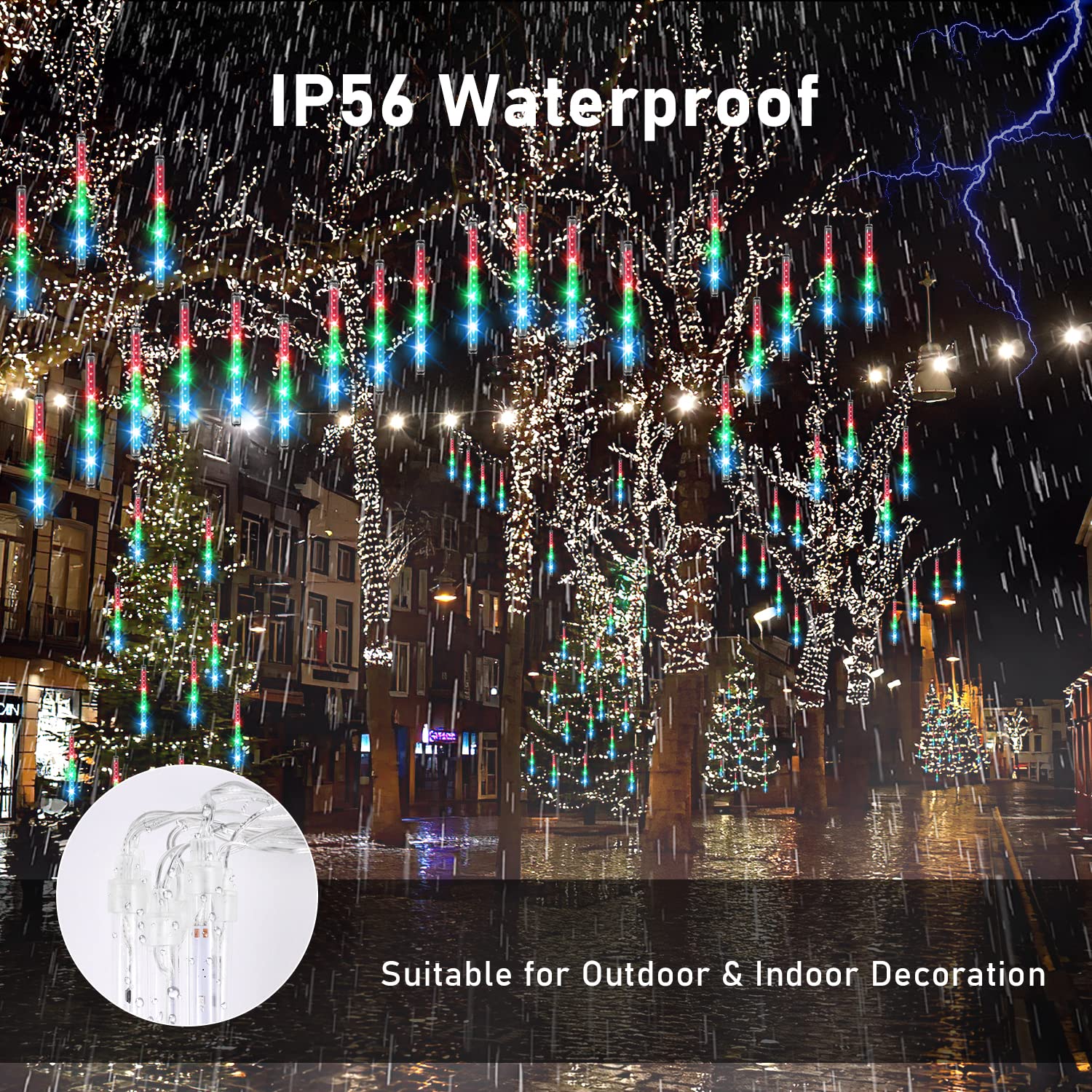 Aluan Meteor Shower Lights, 20 Tubes, 16 inch, 720 LED, Waterproof, Multicolor, Model GP-SW070DC0857-IP44(US)A