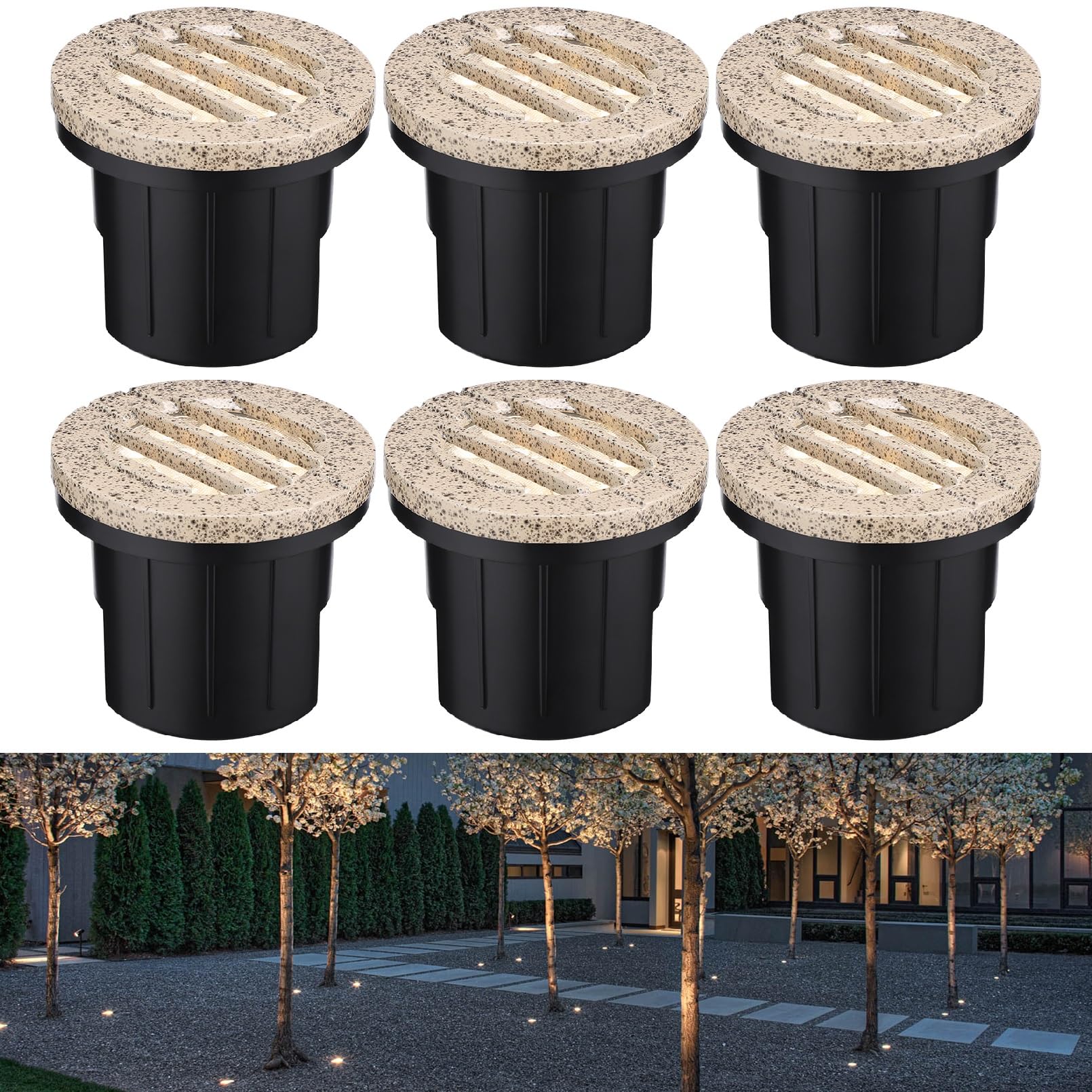 LEONLITE 6W LED Well Lights, IP67 Waterproof, 3000K, Aluminum, Pebble Grey, Model 59581, Pack of 6