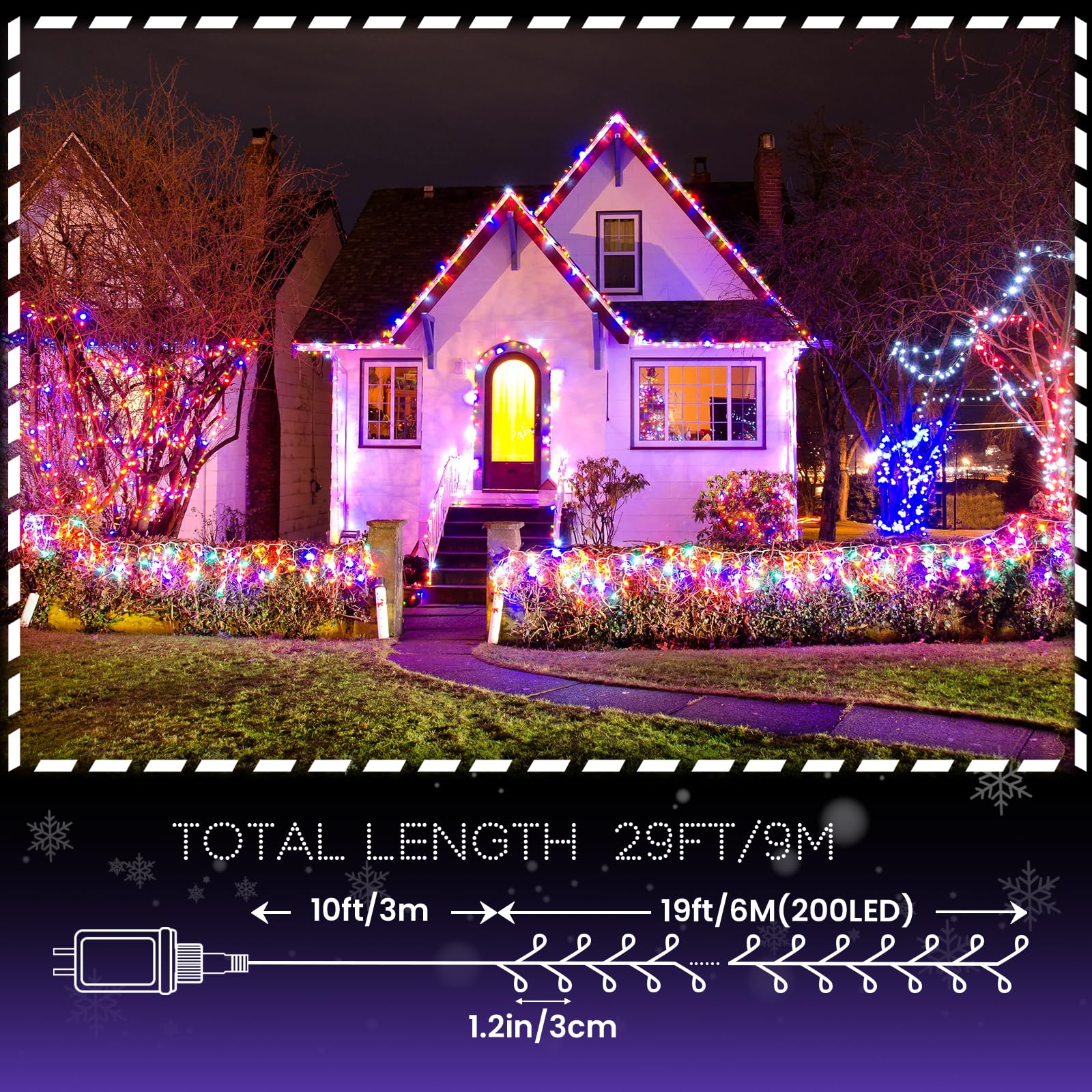 Lycklig 200 Led 29Ft Plug In Multicolor Indoor/Outdoor String Lights With Remote, 8 Modes, Timer, Dimmable, Waterproof