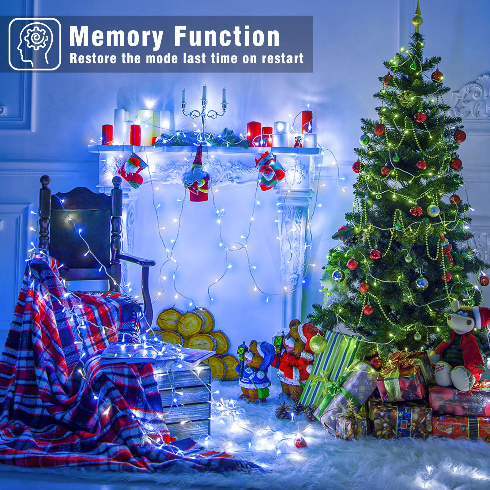 Nielfoi Christmas String Lights, 100FT 300LED, Blue and White, Waterproof, 8 Modes, Model BG-CL3M3-306L01