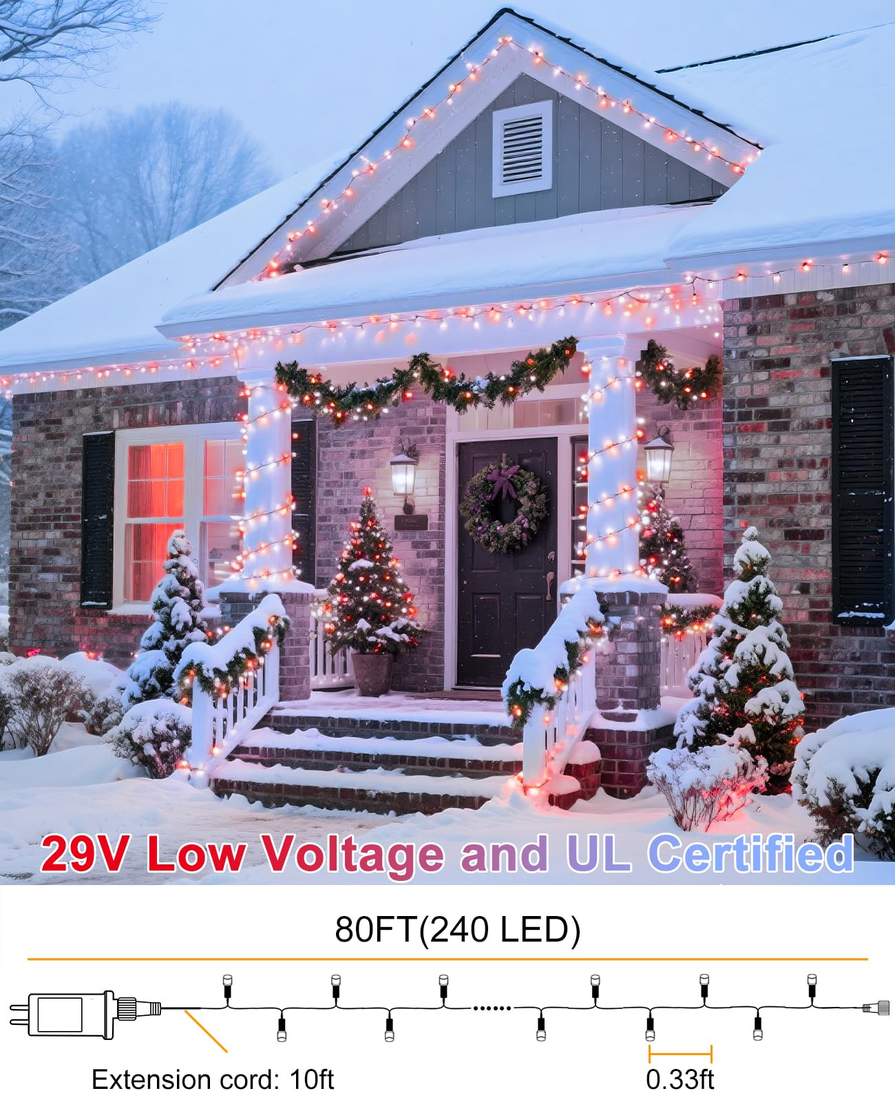 Red White Christmas Lights Outdoor  80Ft 240 Led Christmas Tree Lights Waterproof Plug In  8 Modes Connectable Christmas Decorations Green Wire For Indoor Bedroom Xmas Patio Party