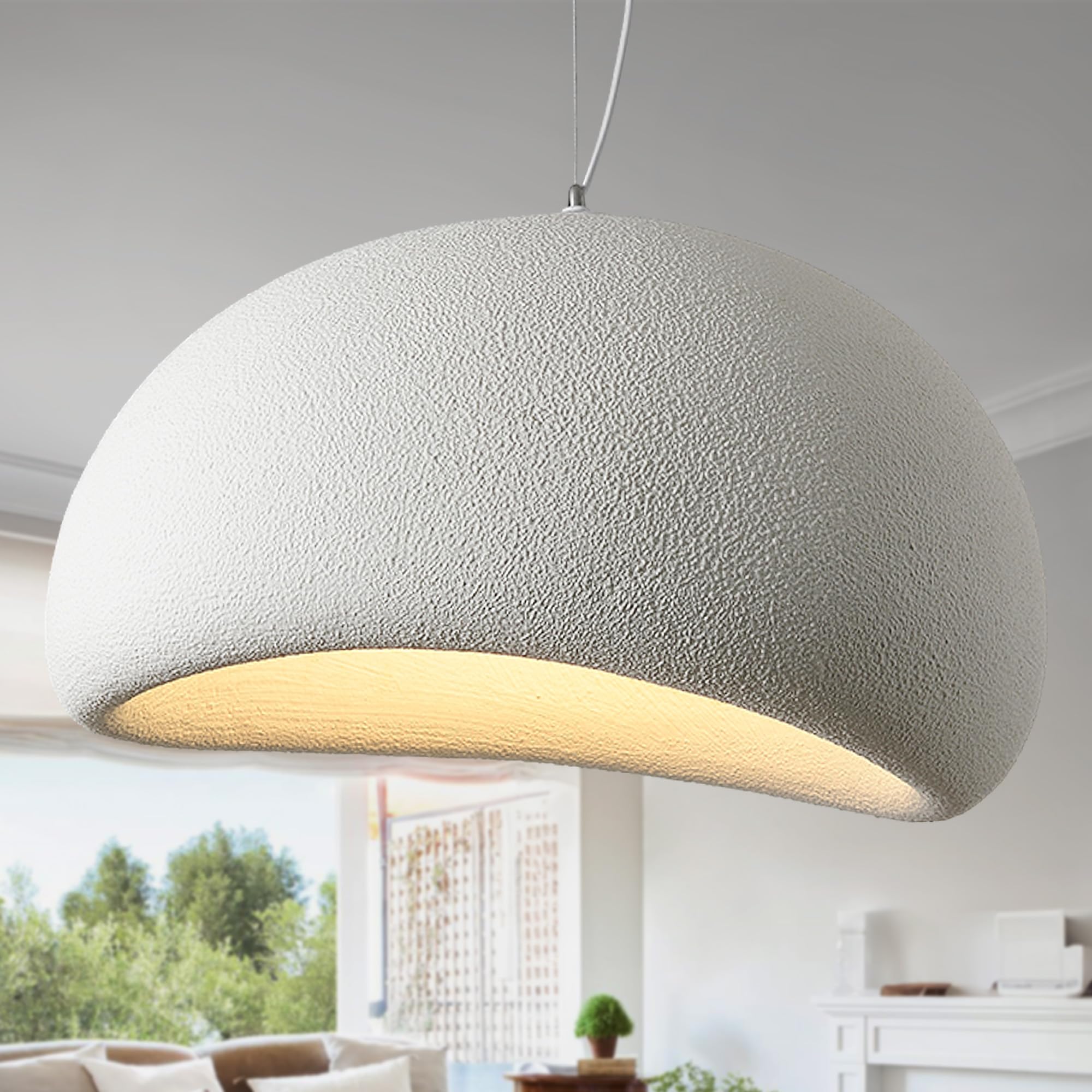 Fivemengo 27.6in Large Wabi Sabi Pendant Lights Kitchen Island Lighting Fixture Ceiling Mount White Modern Japanese Lamp Japandi