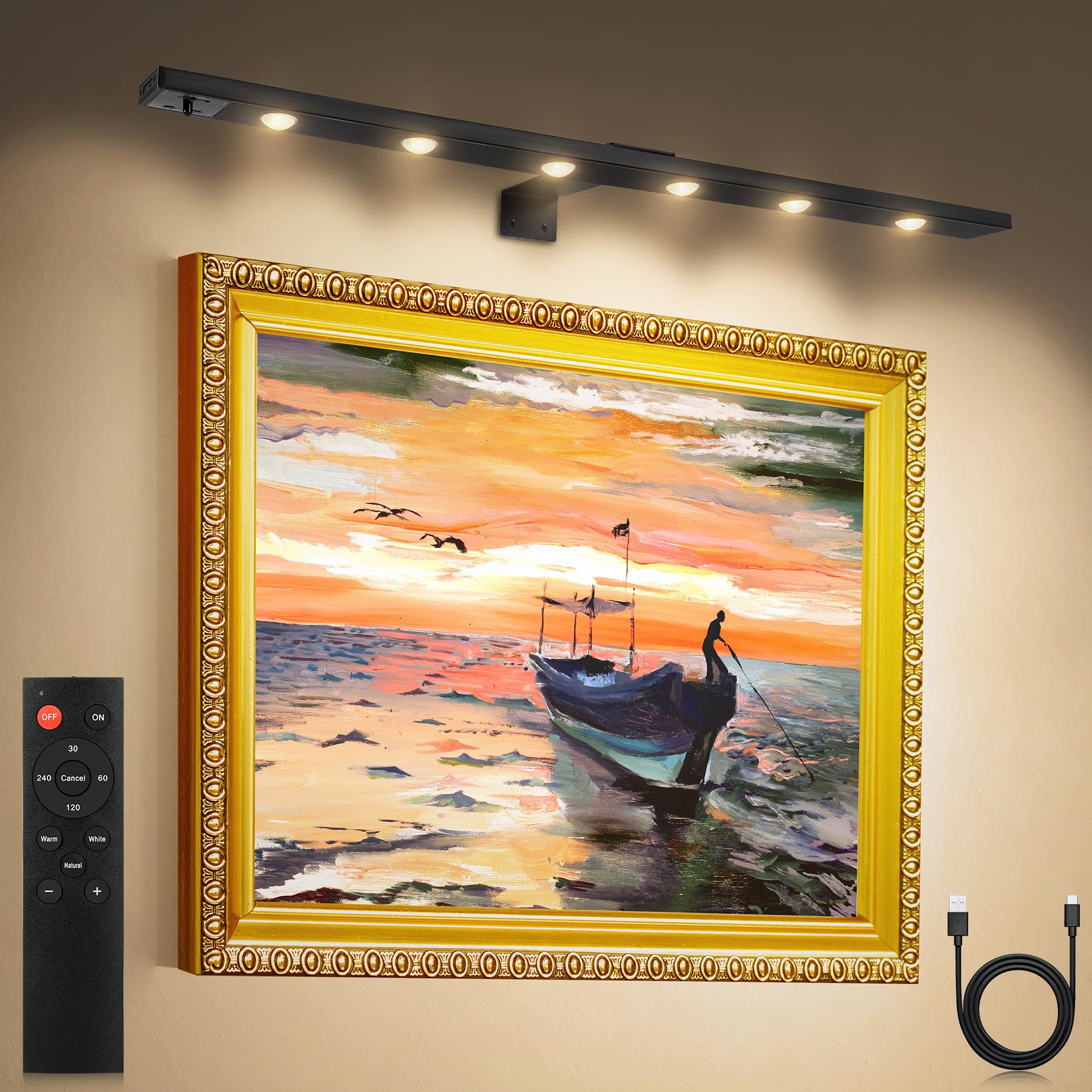 Blisaleiip Art Light For Painting Picture Light 22'' Battery Operated Rechargeable,Full Aluminium Wall Picture Light With Remote Control For Display Artwork Paintings Portrait,Magnetic Picture Light