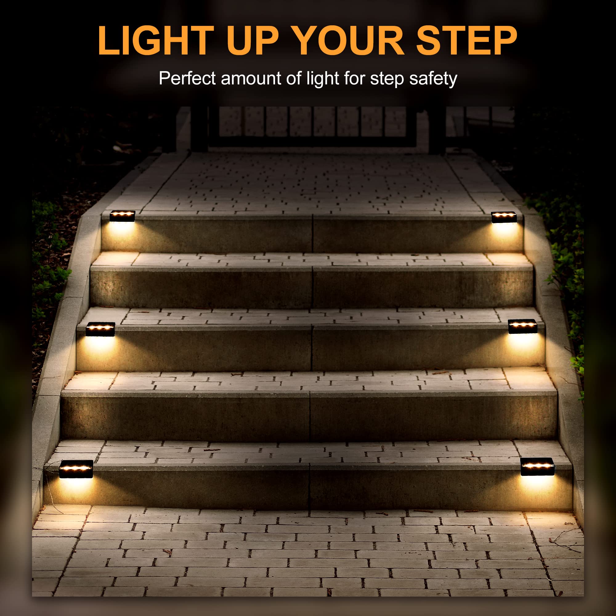 SOLPEX Solar Fence Lights, 6 LEDs Waterproof Outdoor Lighting, 16 Pack Warm White, Black, Model 8543