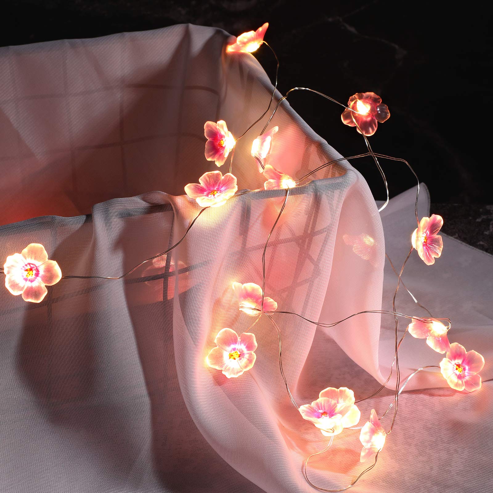 Mudder 2 Pieces Cherry Blossom Lights LED Flower String Light Blossom Decor Battery Wire Fairy LED Garland for Birthday Wedding 