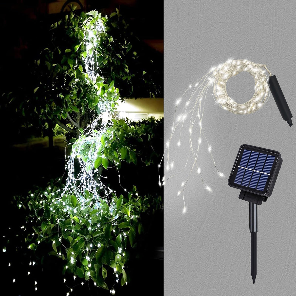 Solar Waterfall Fairy Bunch Lights Outdoor Waterproof 200Leds 8 Modes Watering Can Light (No Can), Solar Powered String Lights F