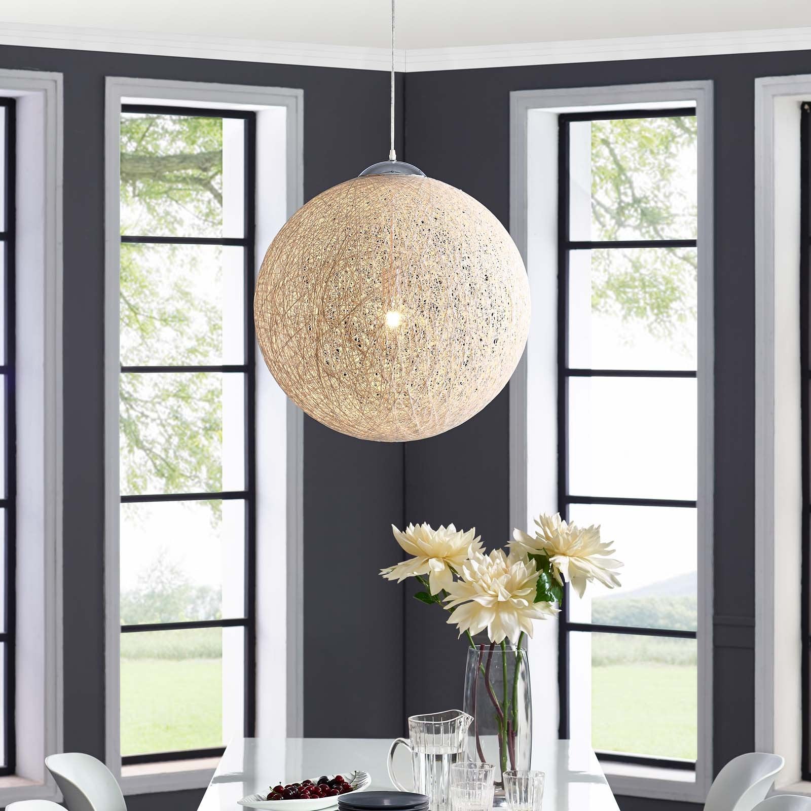 Modway Spool Woven Cotton 24 Round Pendant Light Chandelier in
