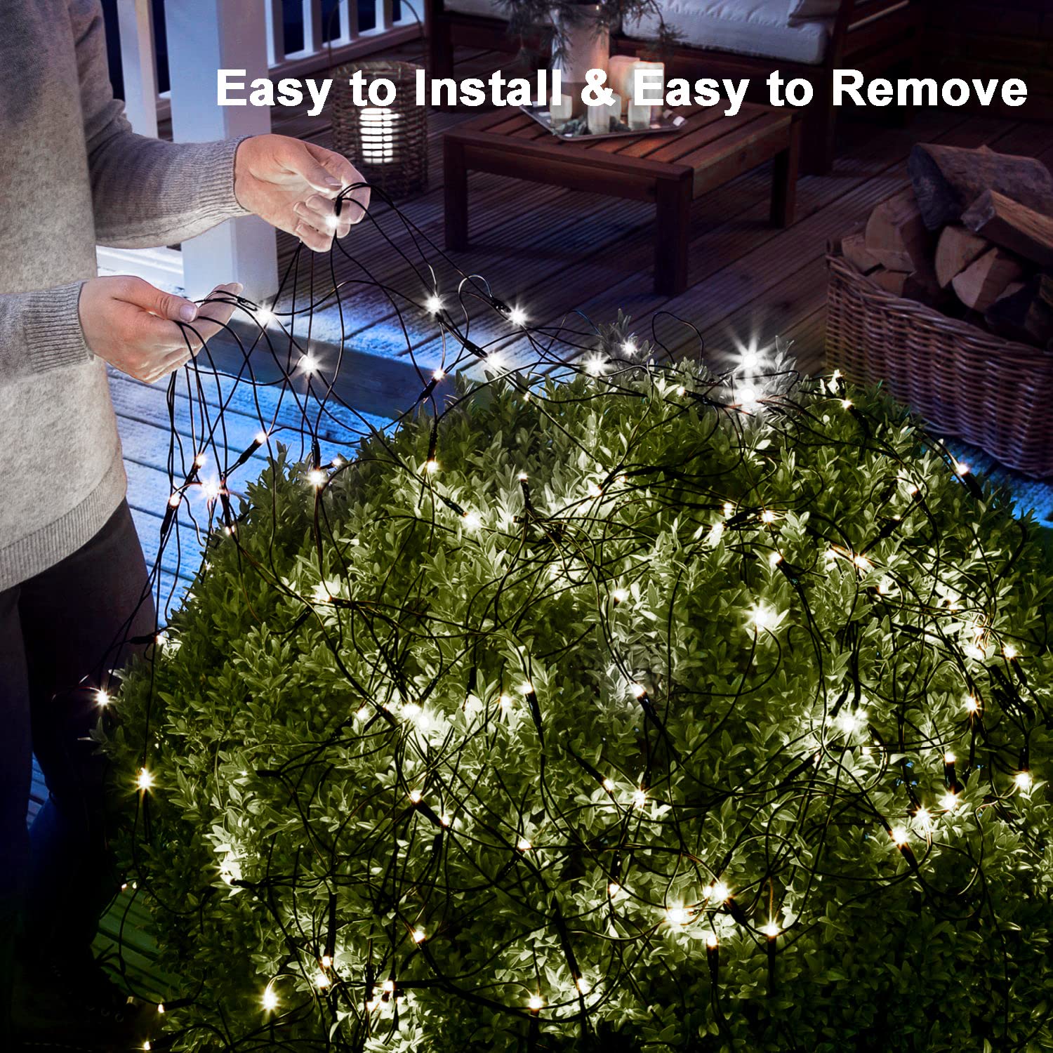 echosari Solar Powered Net Lights 200 LED 9.8ft x 6.6ft Dark Green Wire Cool White Outdoor Decoration