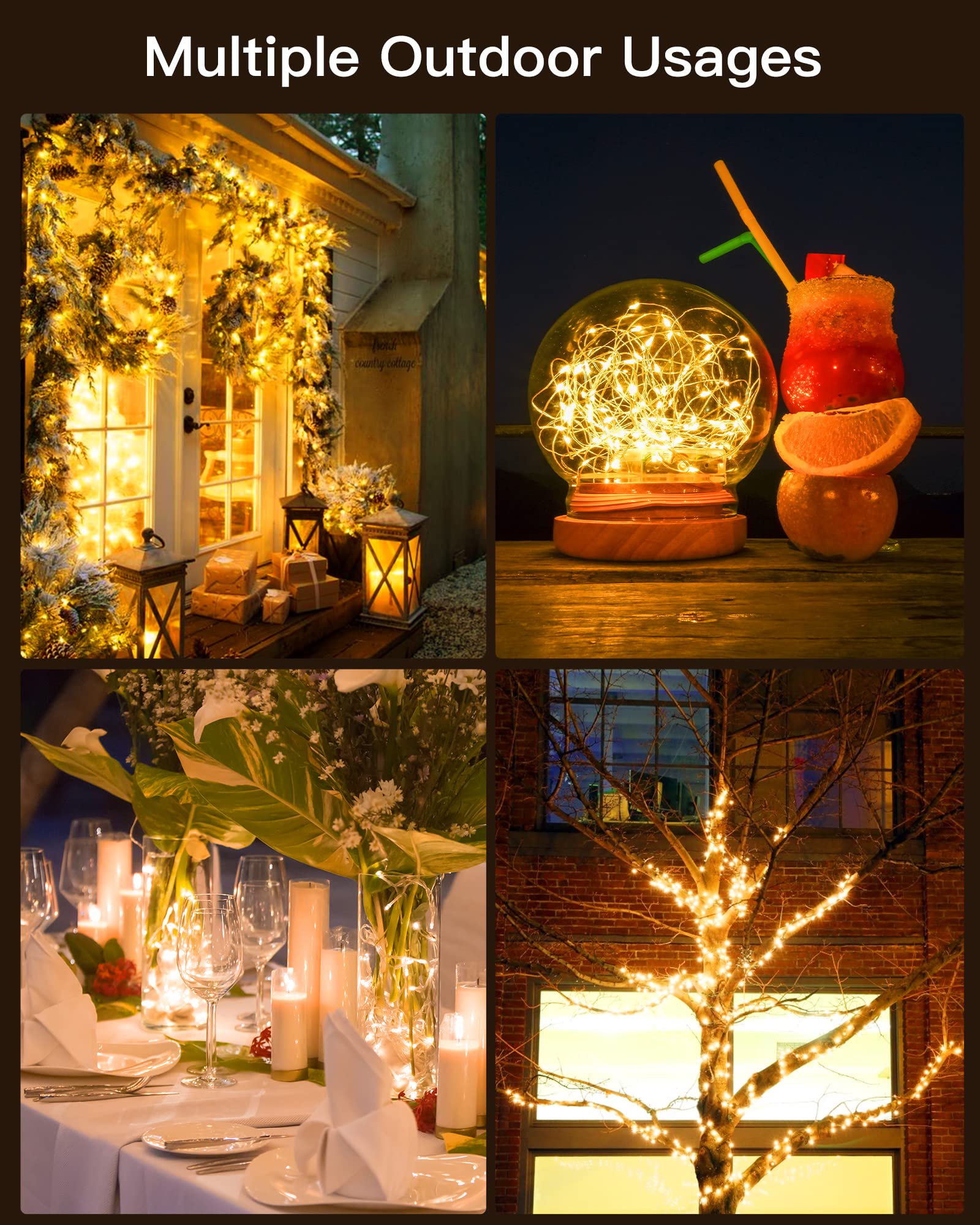 Brightown Solar String Lights, 400 LED, 132 Ft, 8 Modes, Waterproof, Warm White, Copper Wire, Model JS-TLEDX