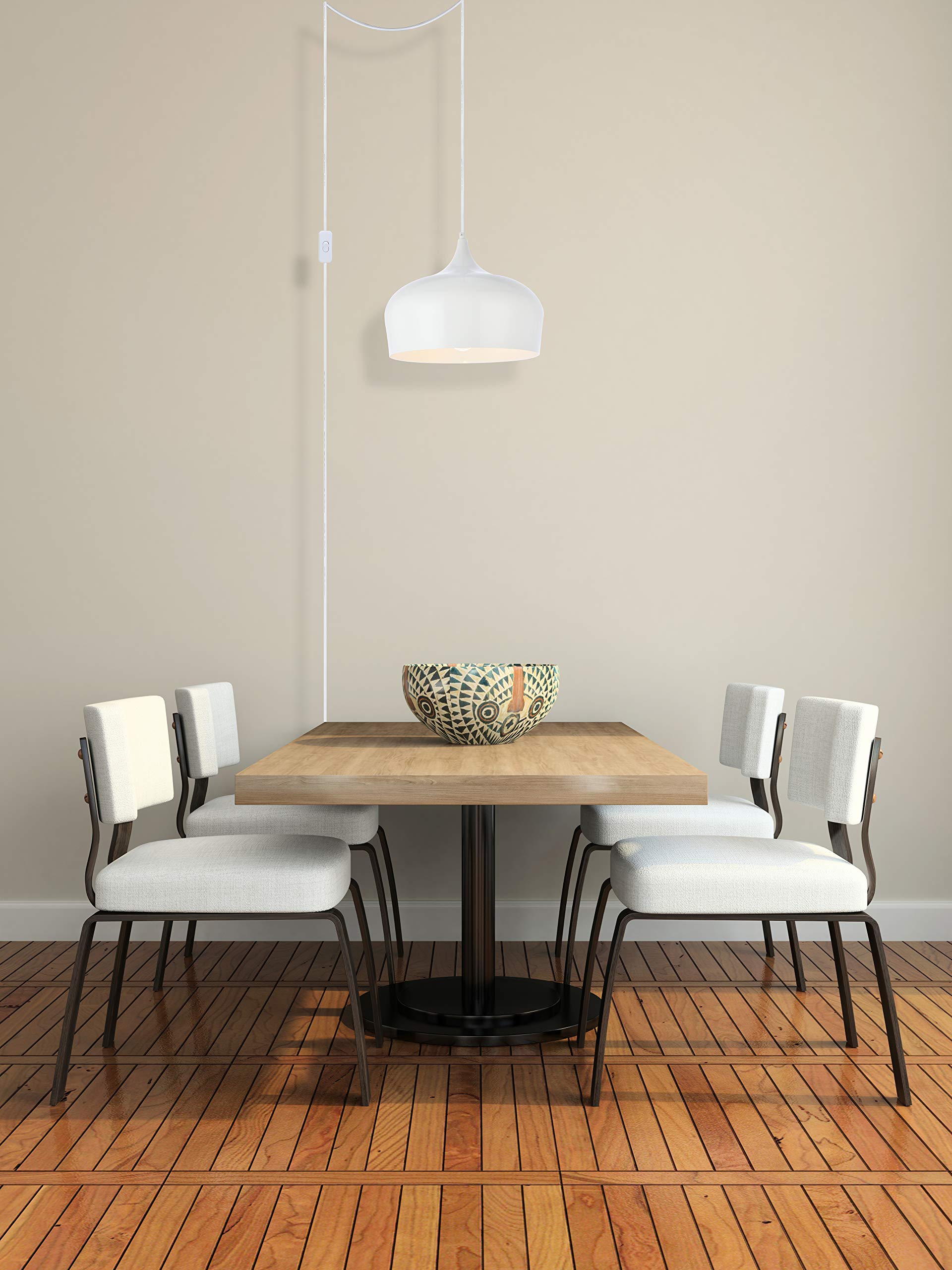 Living District Nora 1-Light Mid-Century Aluminum Pendant in White Finish