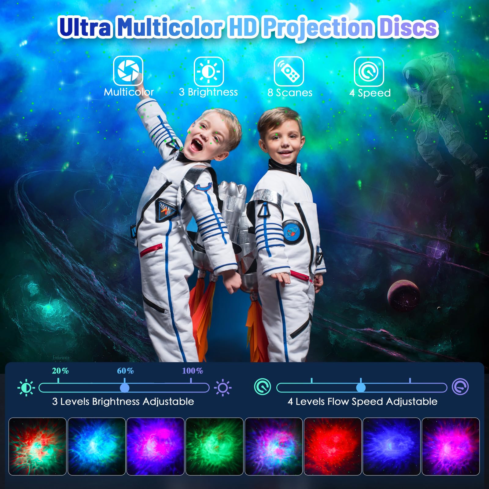 Kimhy Astronaut Galaxy Projector, 2 In 1 Galaxy Projector For Bedroom Decor With Moon Lamp, Star Projector Galaxy Light With 8 C