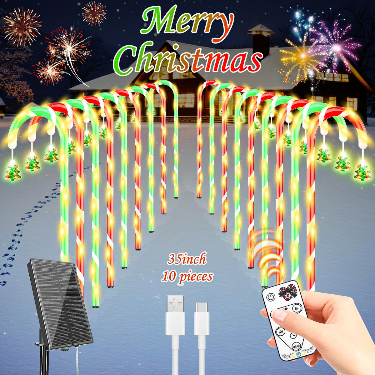 Toyyot Solar Christmas Candy Cane Lights,35 Inch High Solar Candy Cane Pathway Lights Outdoor Waterproof,8 Modes Candy Cane Chri