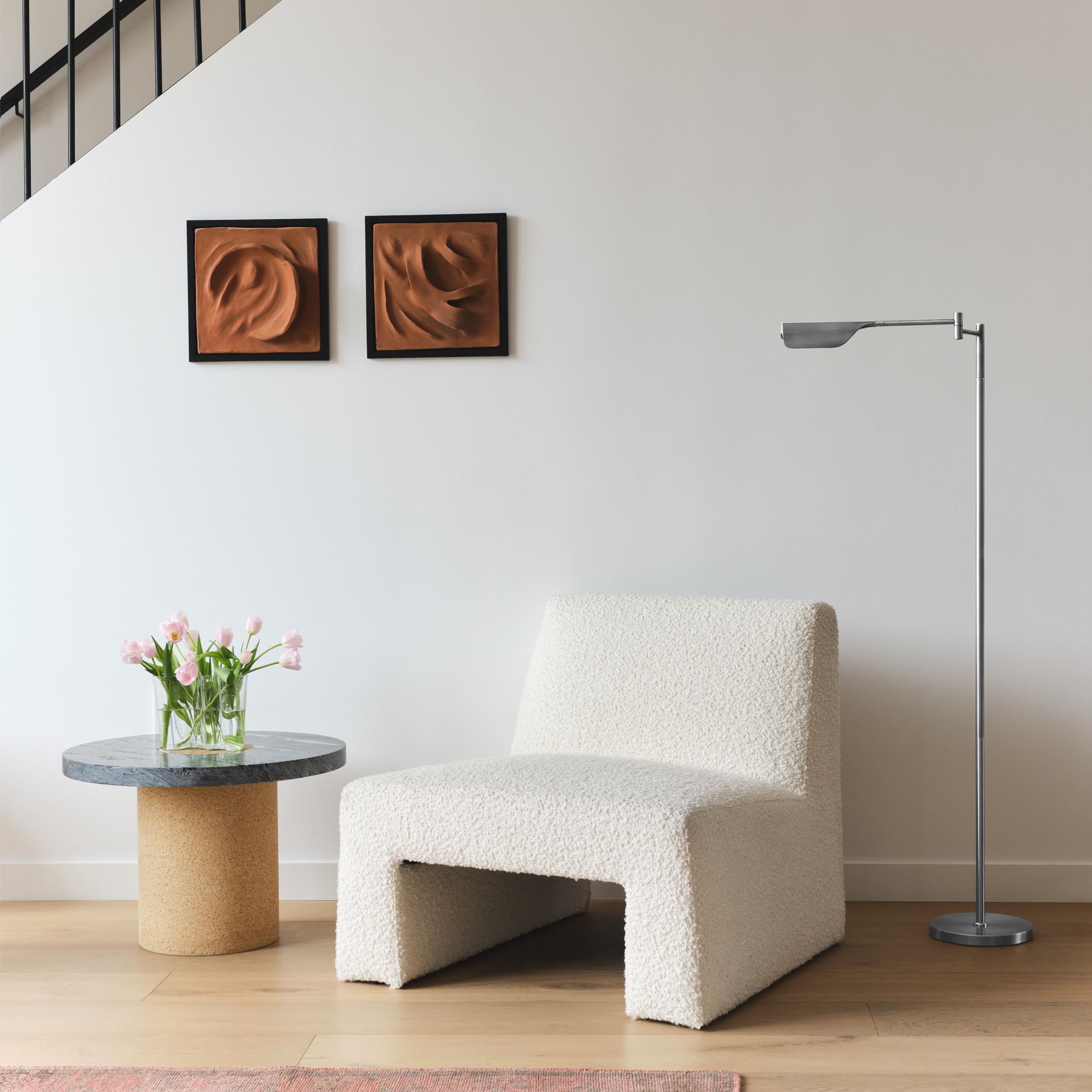 Brightech Leaf LED Floor Lamp - Dimmable, Adjustable Metal Reading Lamp, Platinum Silver, Model 211179PS