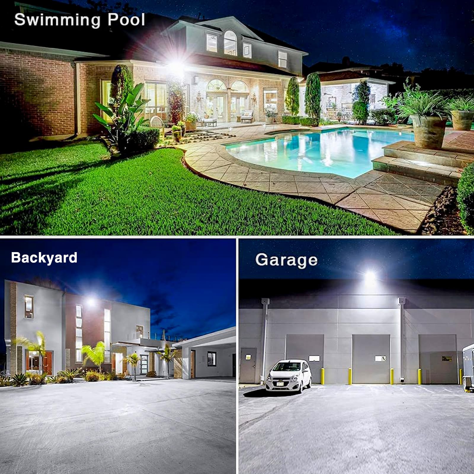 Onforu 100W LED Flood Lights, 9000lm, 6500K Daylight White, IP66 Waterproof, Black, 2 Pack, Model D100