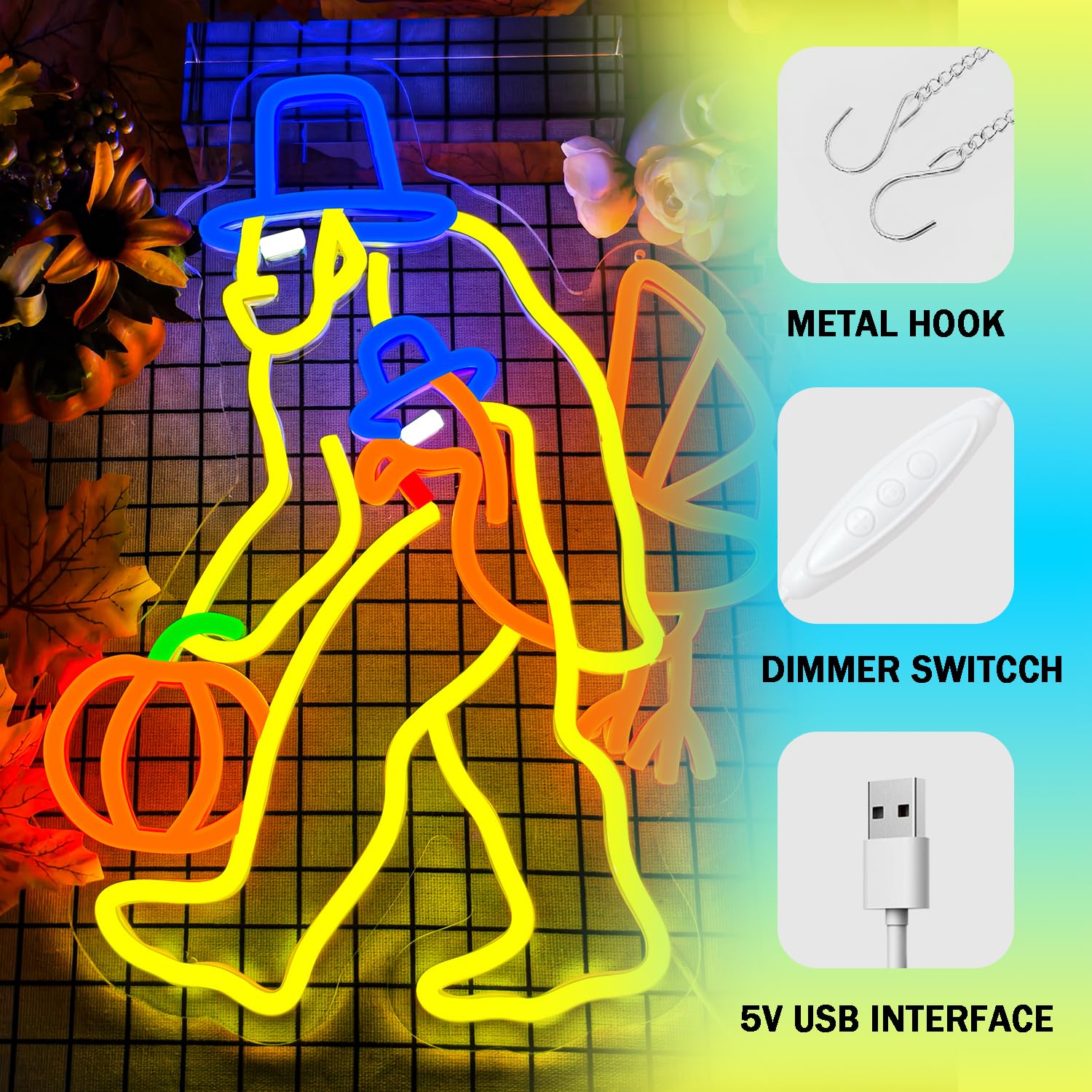 Thanksgiving Neon Sign Turkey Neon Sign With Usb Powered Dimmable Led Pumpkin Lights For Home Bedroom Living Room Holiday Gift