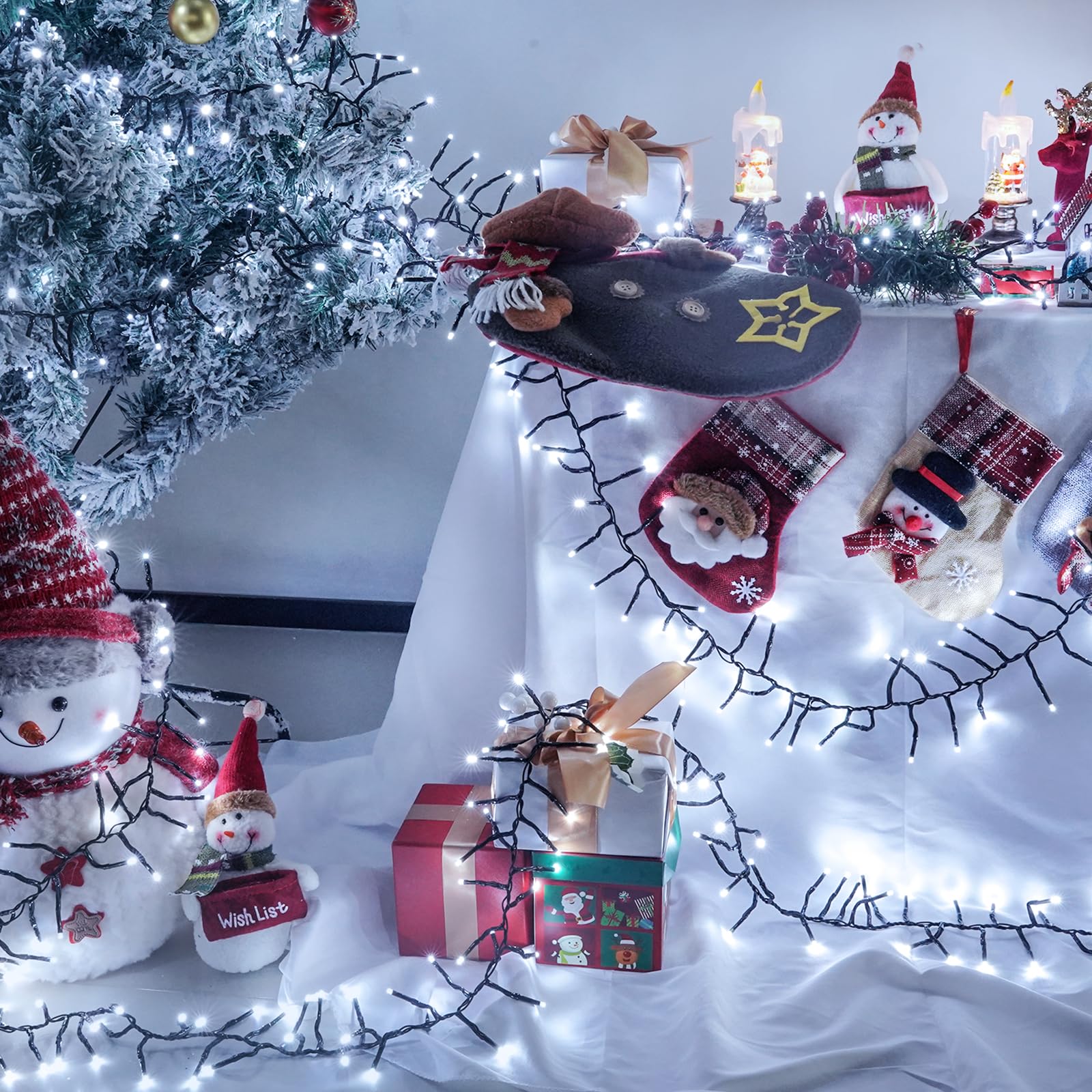 50Ft 1000 Led Cluster Christmas Lights  Christmas Tree Lights Outdoor Indoor With 8 Modes & Timer & Remote  Fire ers String Lights Waterproof For Garland Party Xmas Decorations  Cool White