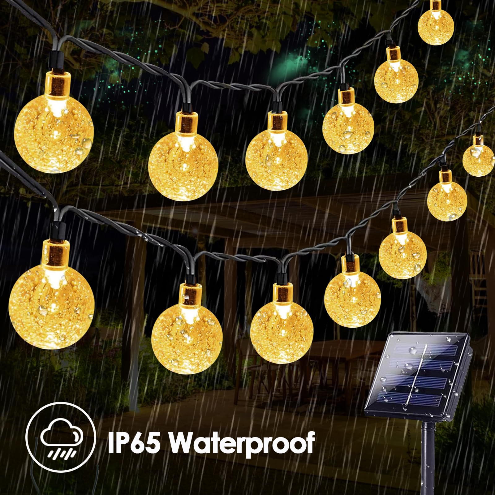 Lorryte 2-Pack 64Ft 100 Led Crystal Globe Solar String Lights Outdoor, Waterproof Solar Lights For Outside, 8 Lighting Modes Pat